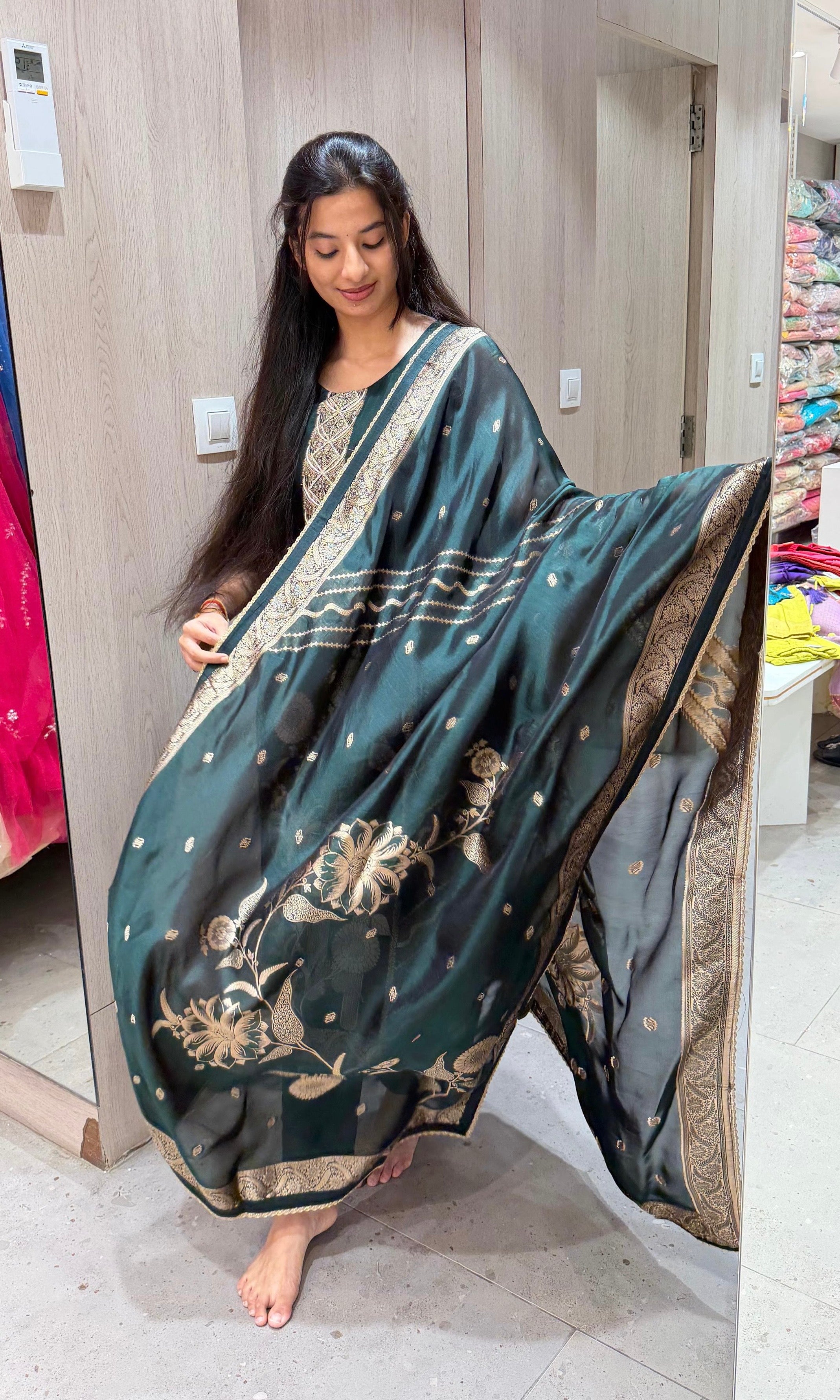 Bottle green GOLD EMBROIDERED kurta set