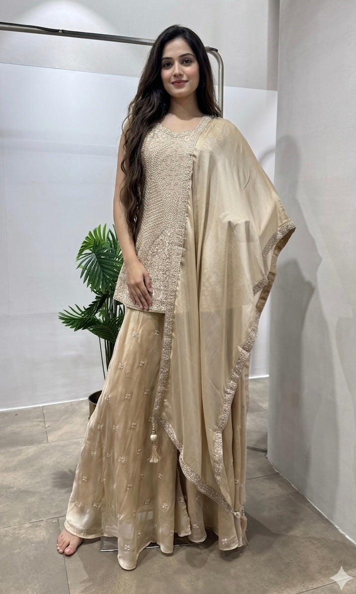 MAUVE gold embroidered palazzo set