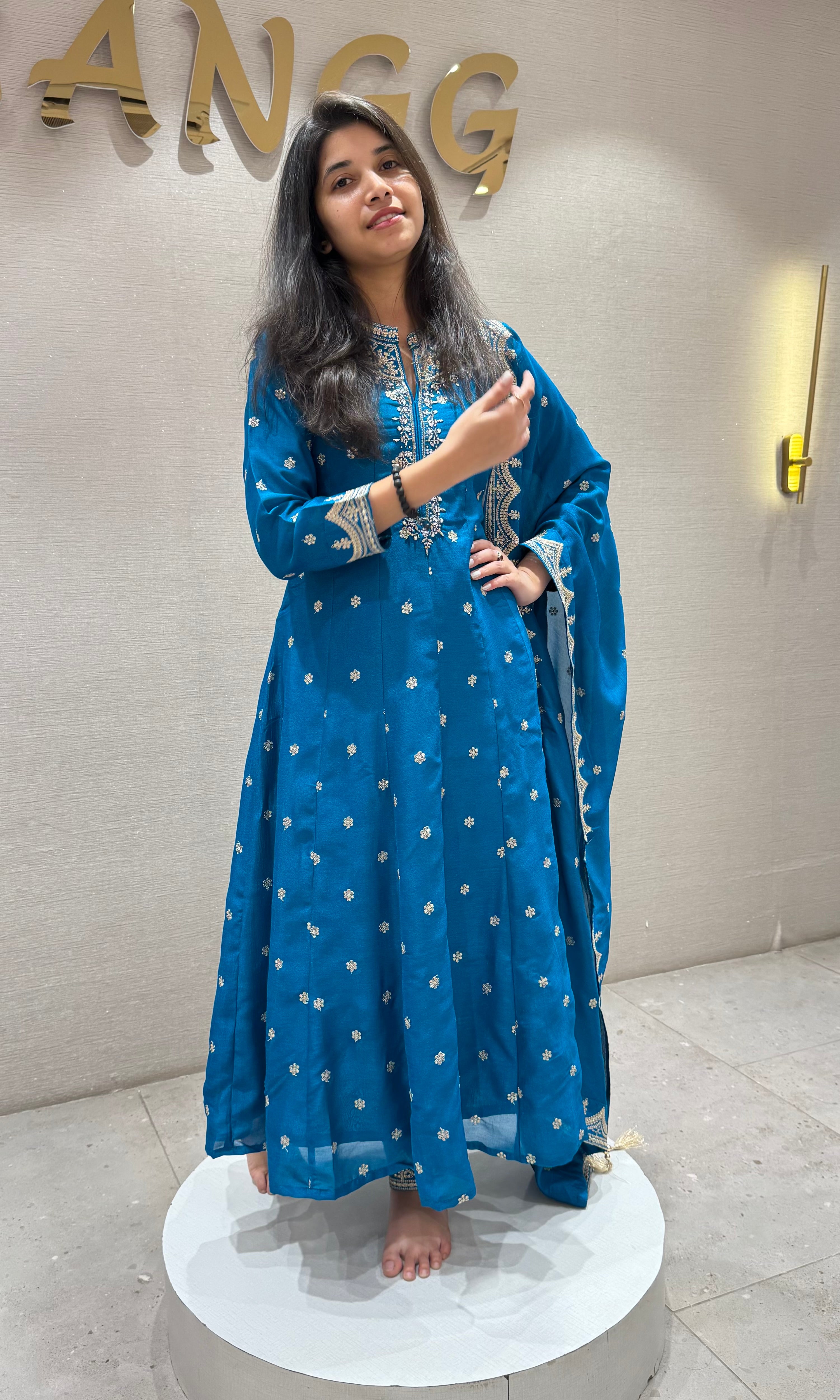 Rama blue EMBROIDERED Anarkali SET