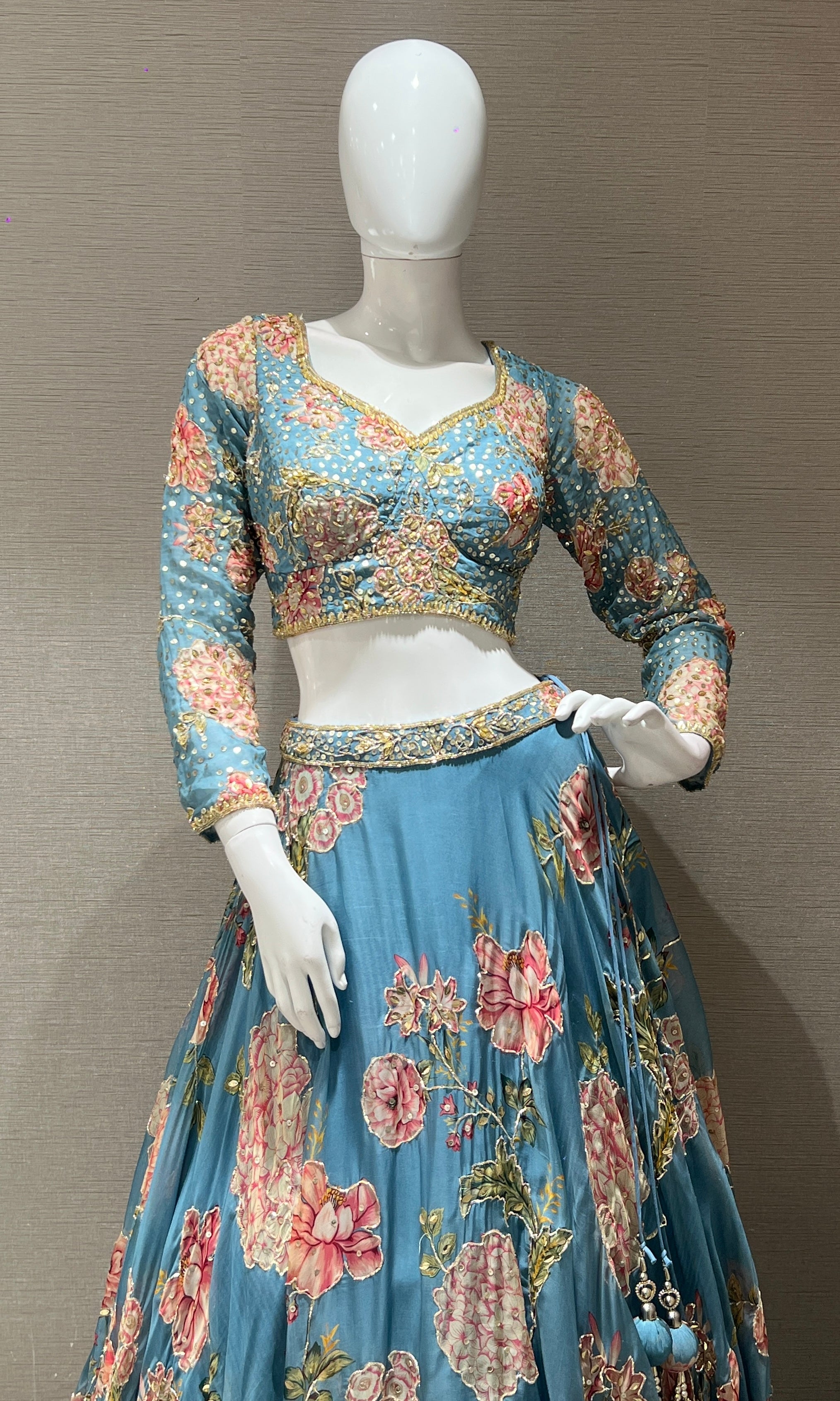 Light Blue Floral Embroidered Lehenga