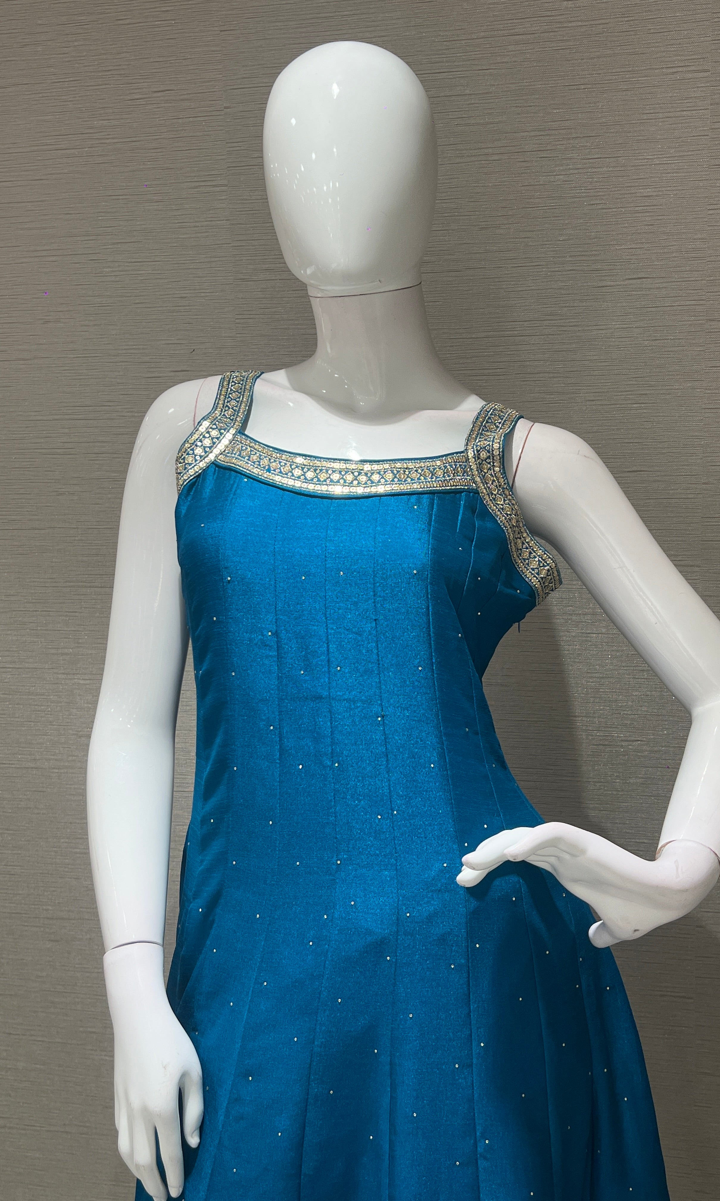 Blue anarkali set with gold embroidery