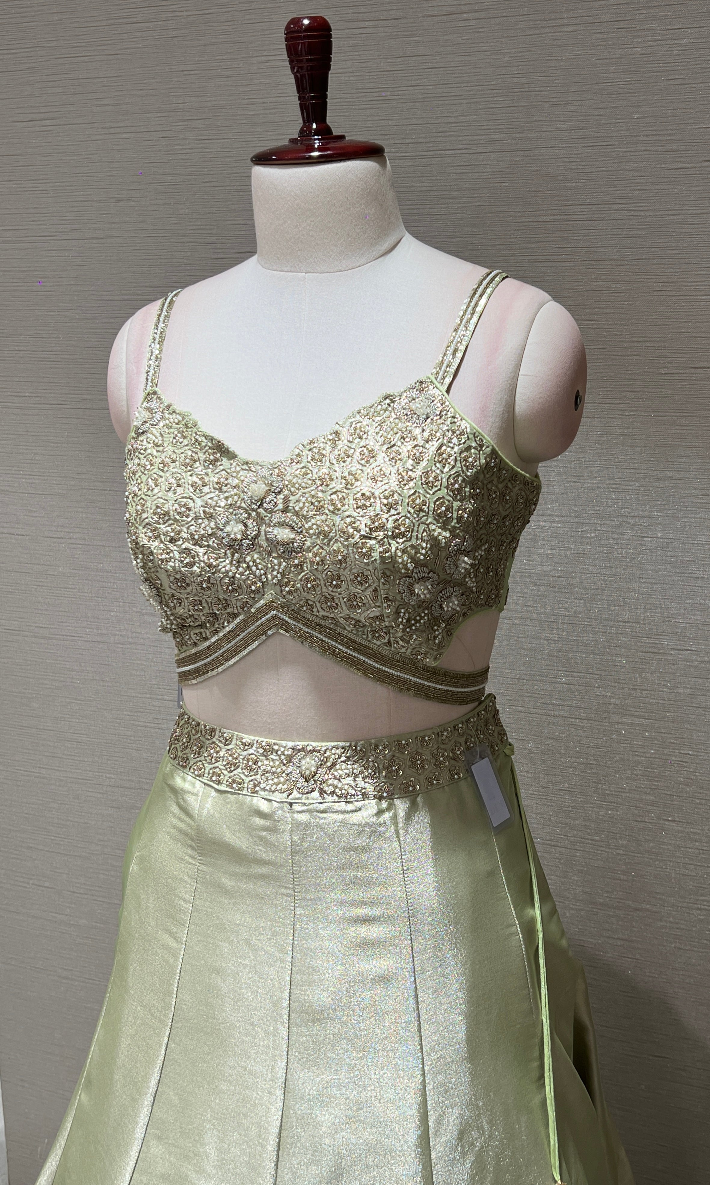 Pista green Lehenga with mobile pocket