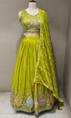Lime Green Tissue silk Lehenga with Multi Floral border