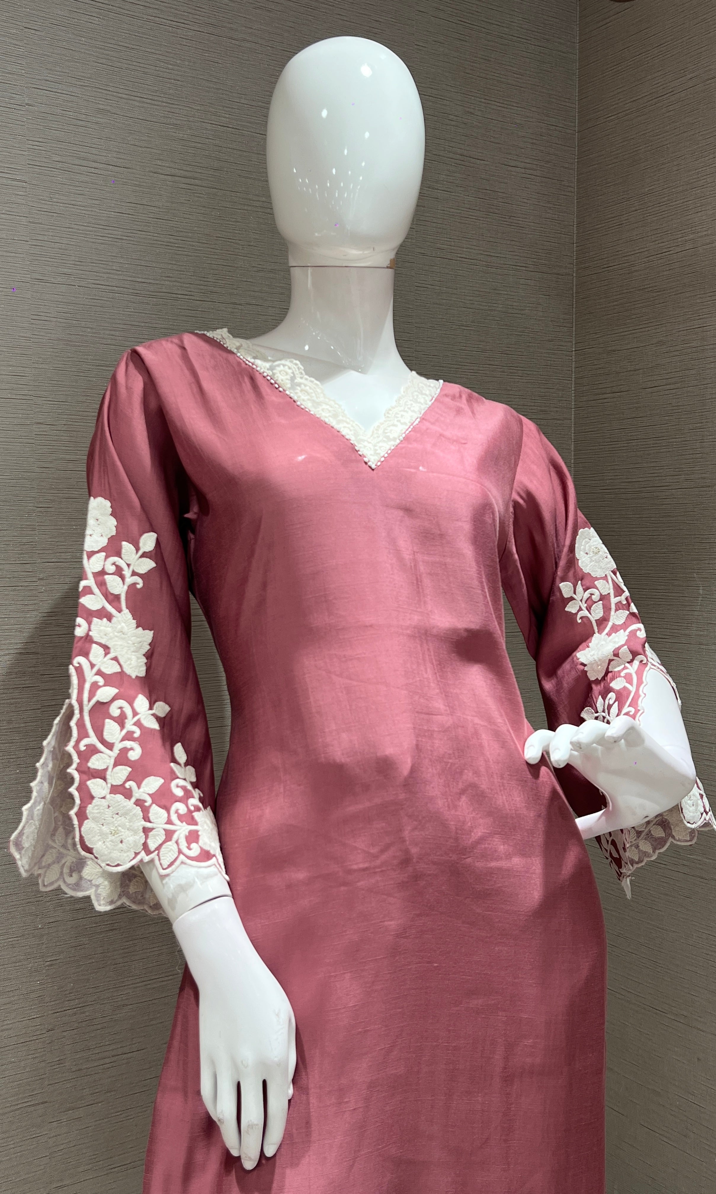 Pink KURTI TOP WITH FULL FLORAL SLEEVES