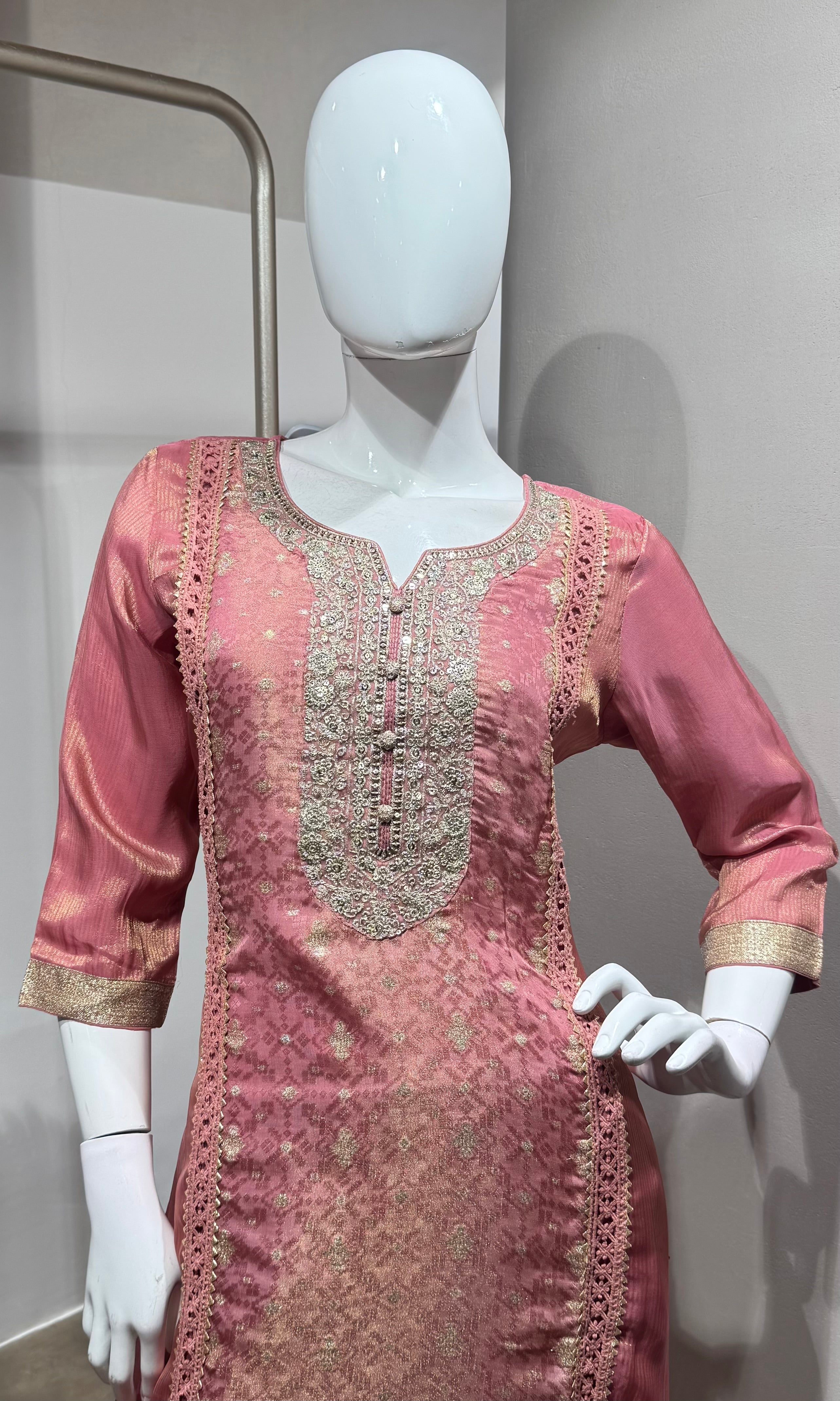 onion Pink Embroidered kurta set