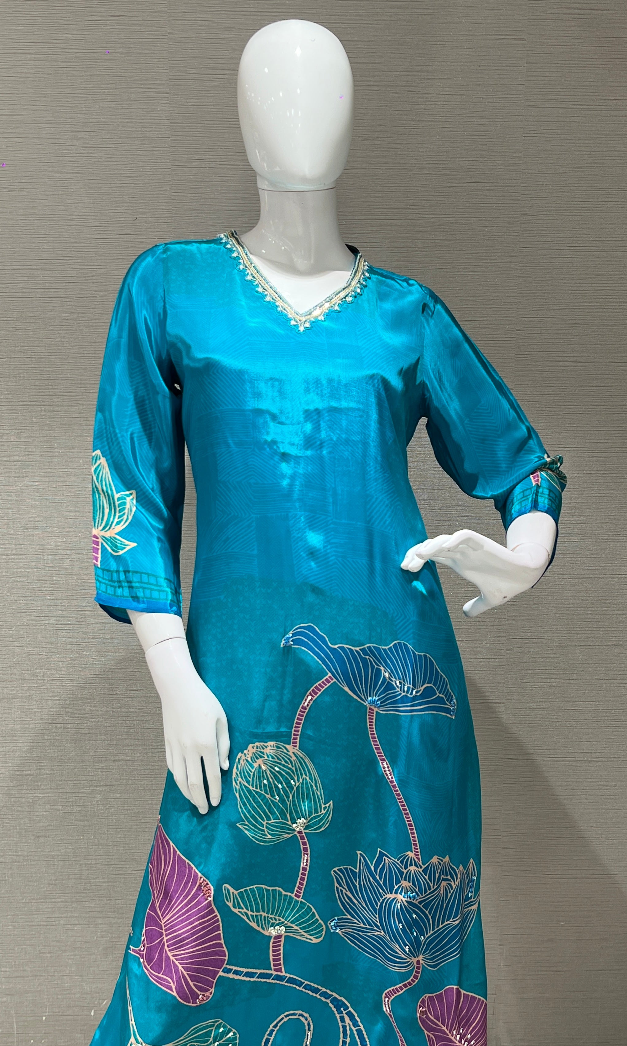 light blue floral print kurta set
