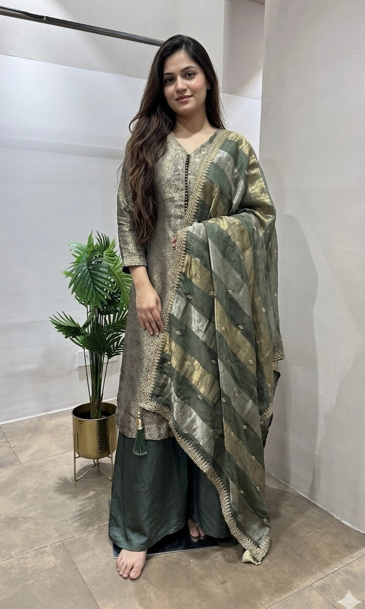 Green golden anarkali with palazzo pants