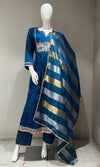 Blue golden embroidered kurta set