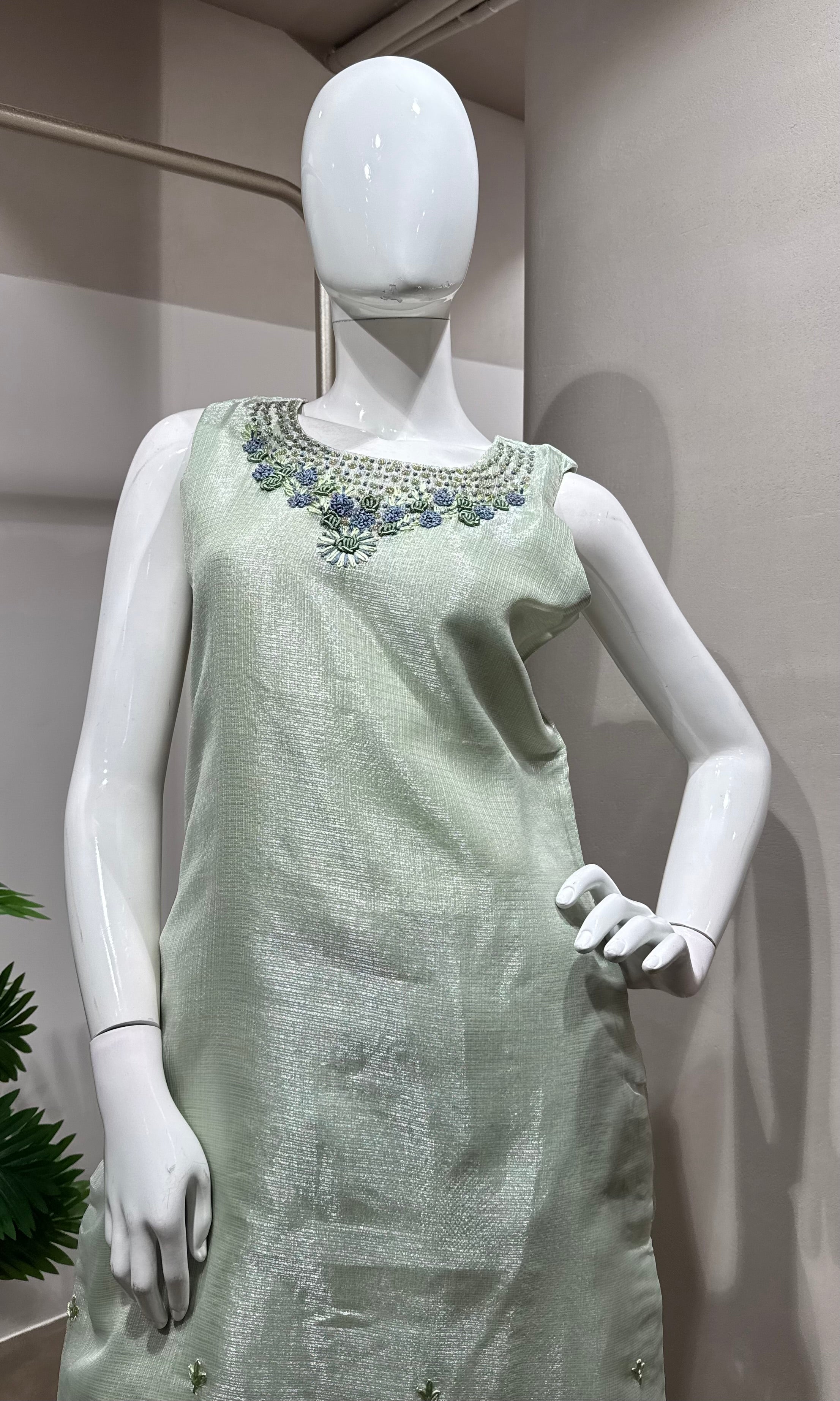 Pista green Pastel Tissue Silk kurta set