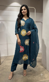 Teal Blue floral printed kurta set