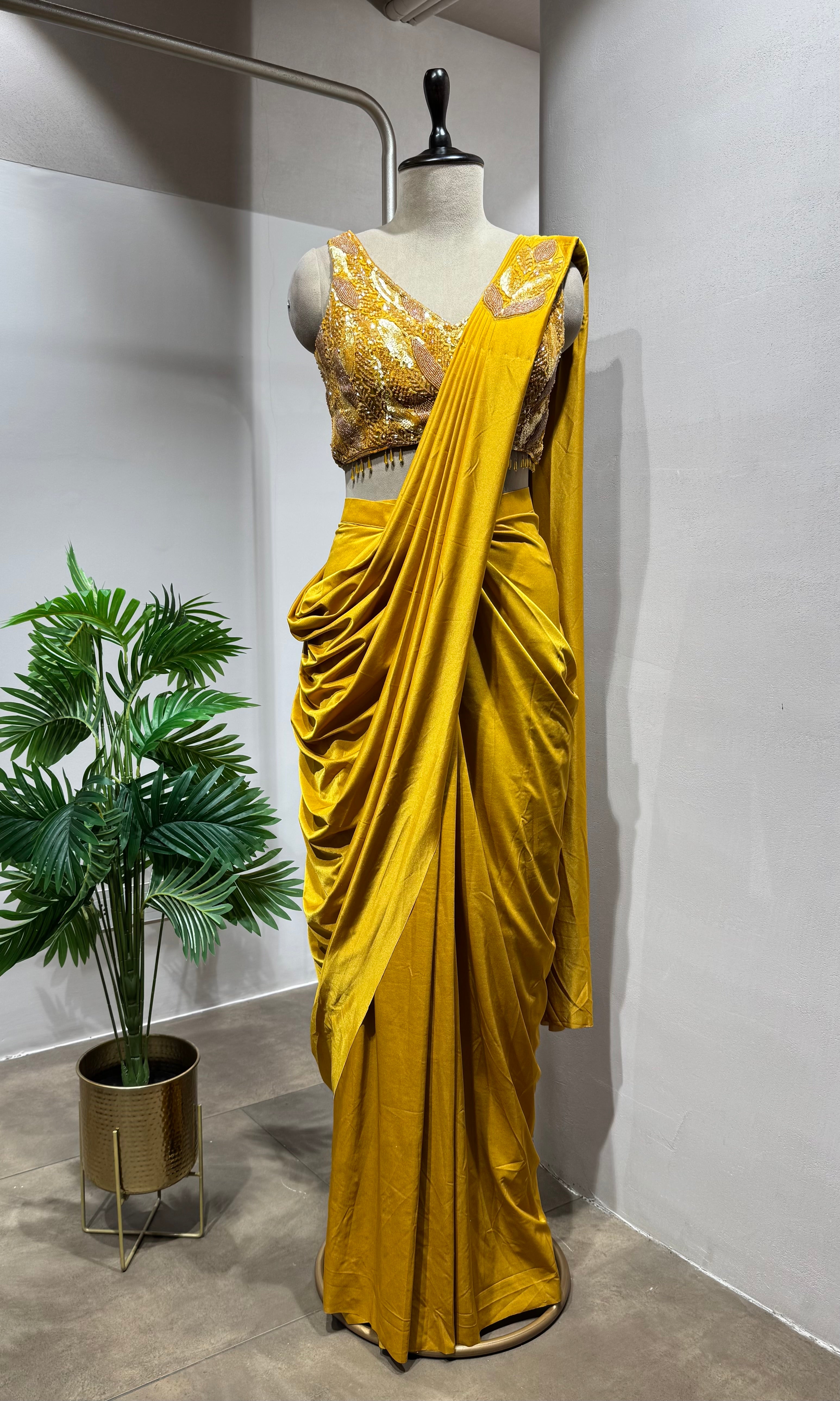 Mustard Magic Pre-Draped Festive Saree