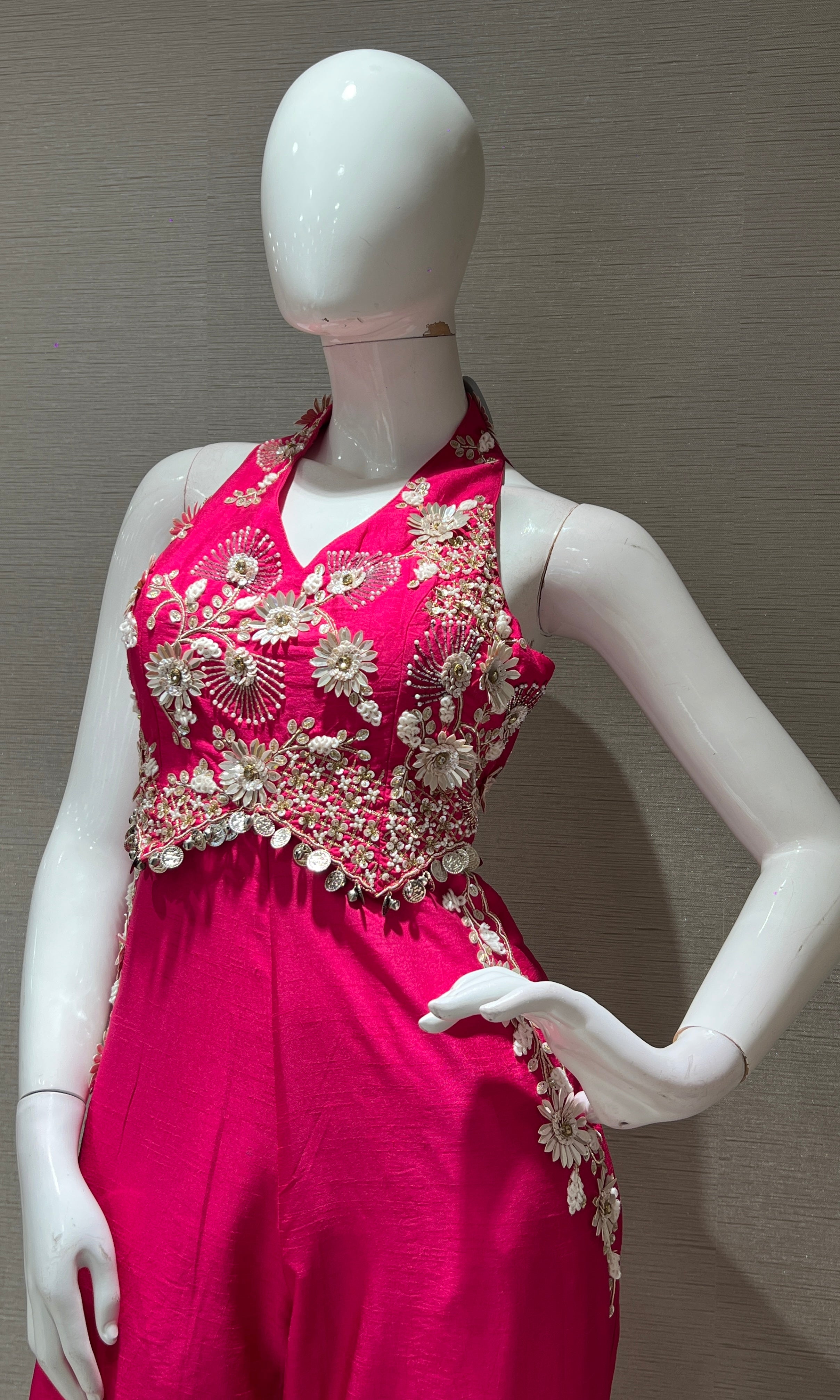 Rani Pink jumpsuit with floral embroidery