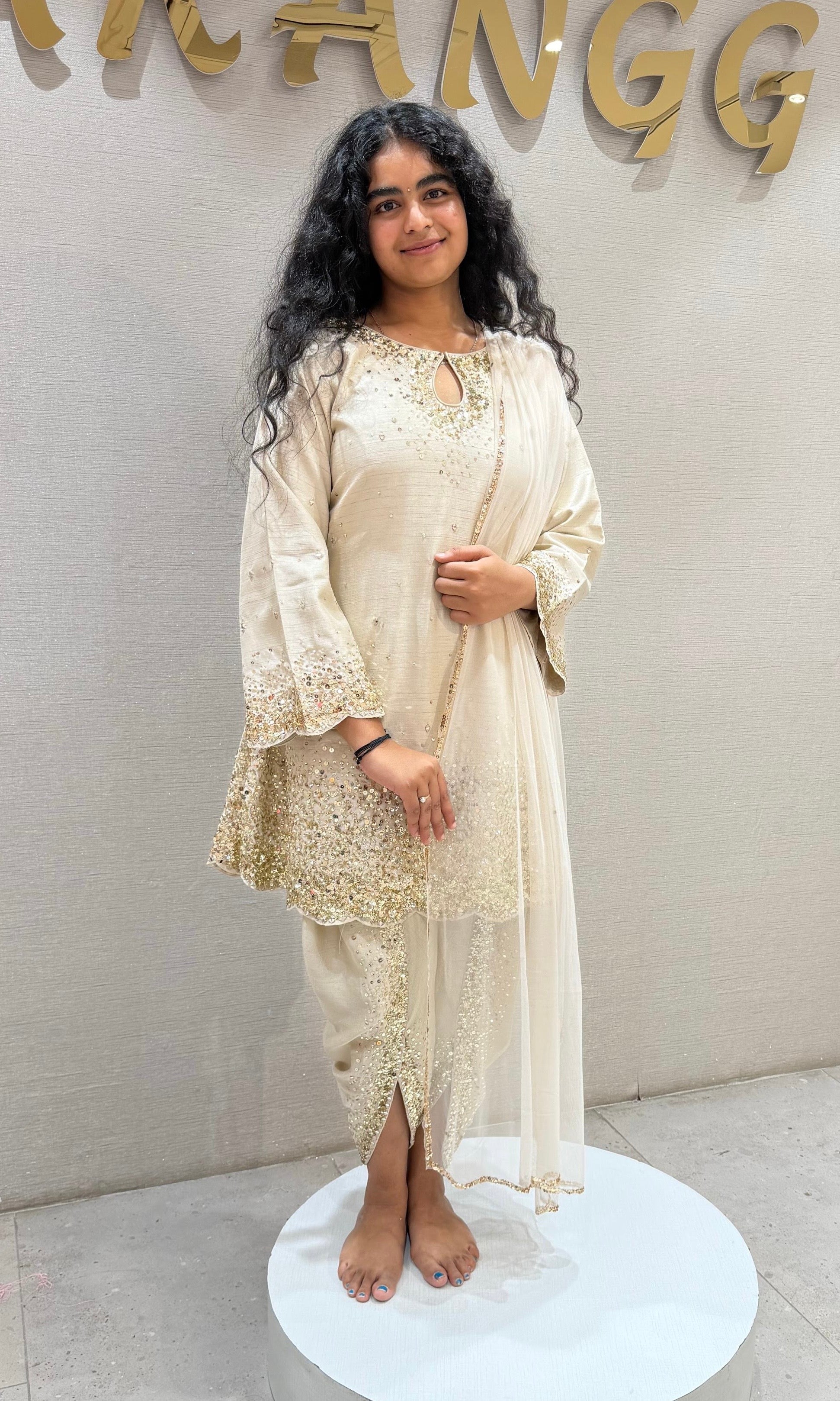 cream and gold raw silk patiala with gold detailing