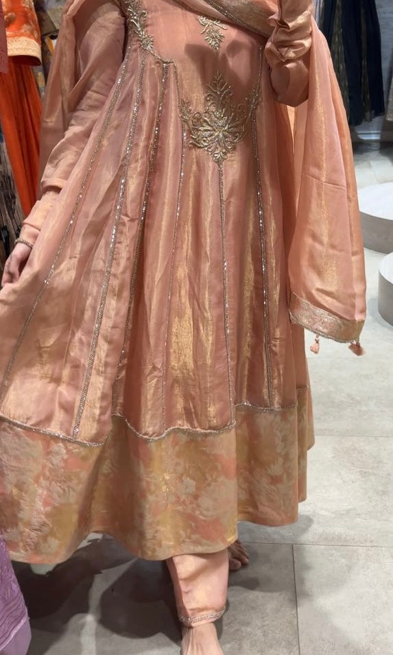 Peach zari work Anarkali
