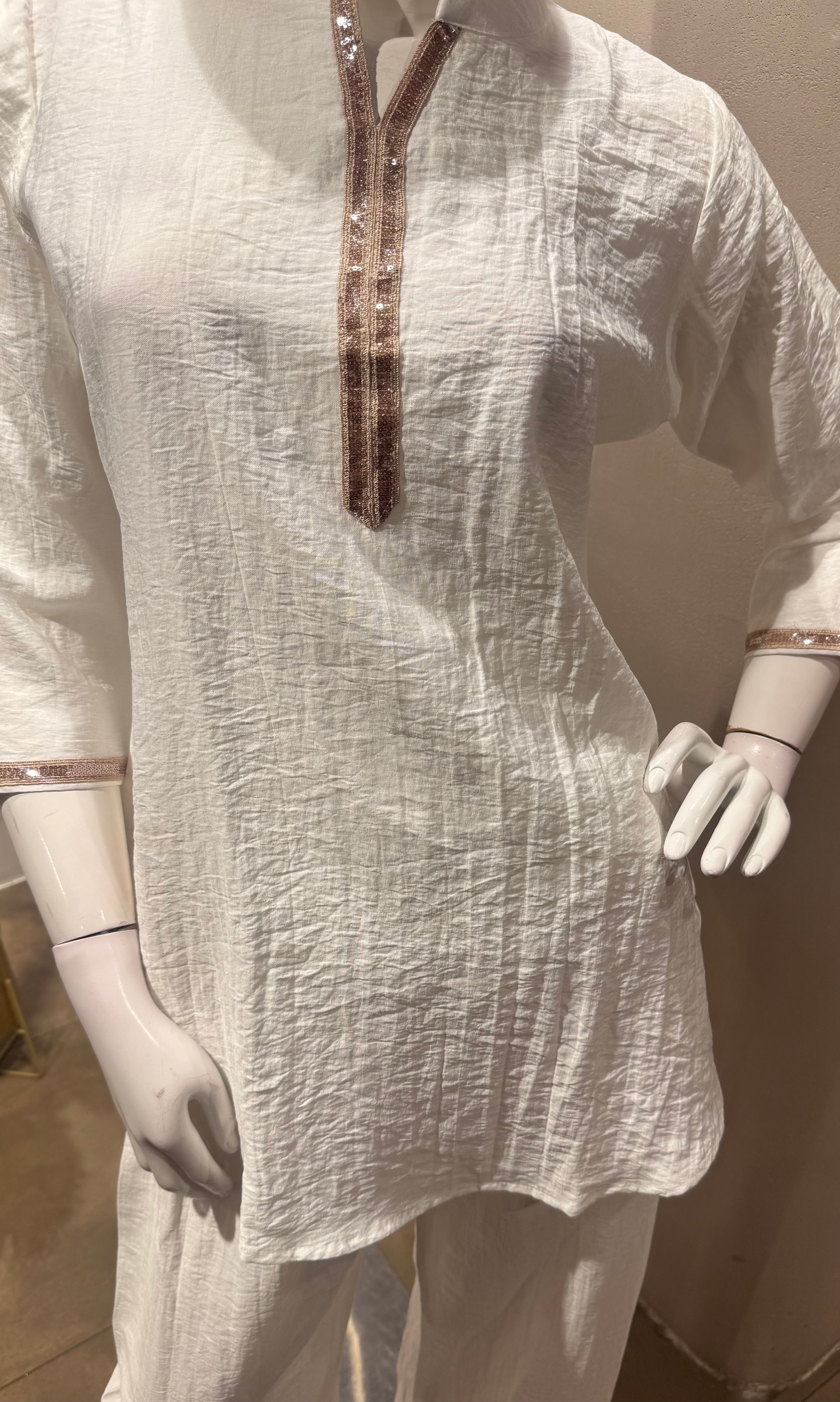 Cream golden neckline cord set