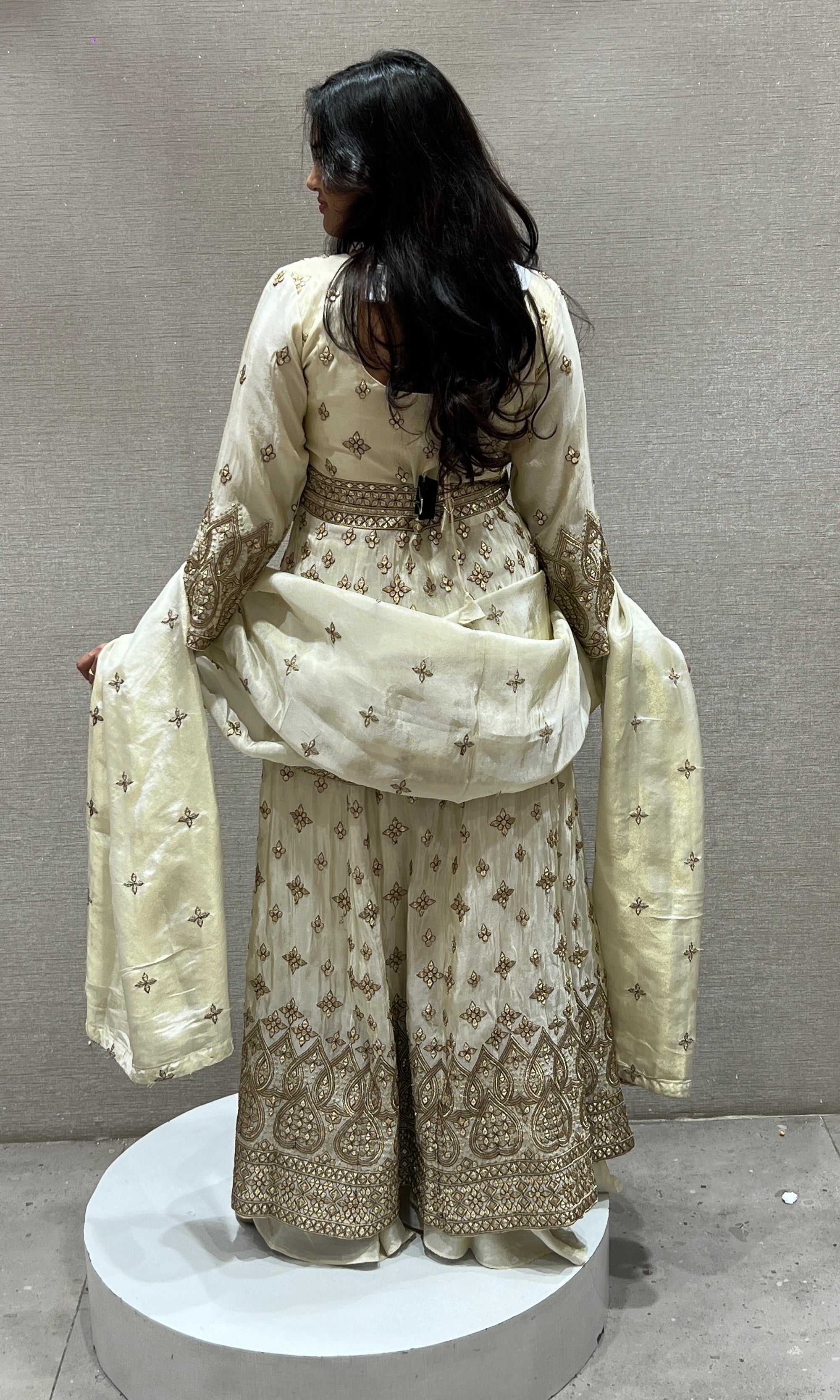 Cream and Gold Anarkali Long Gown