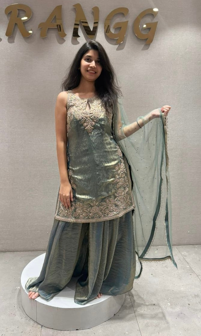 Mint Aura Metallic Palazzo Set