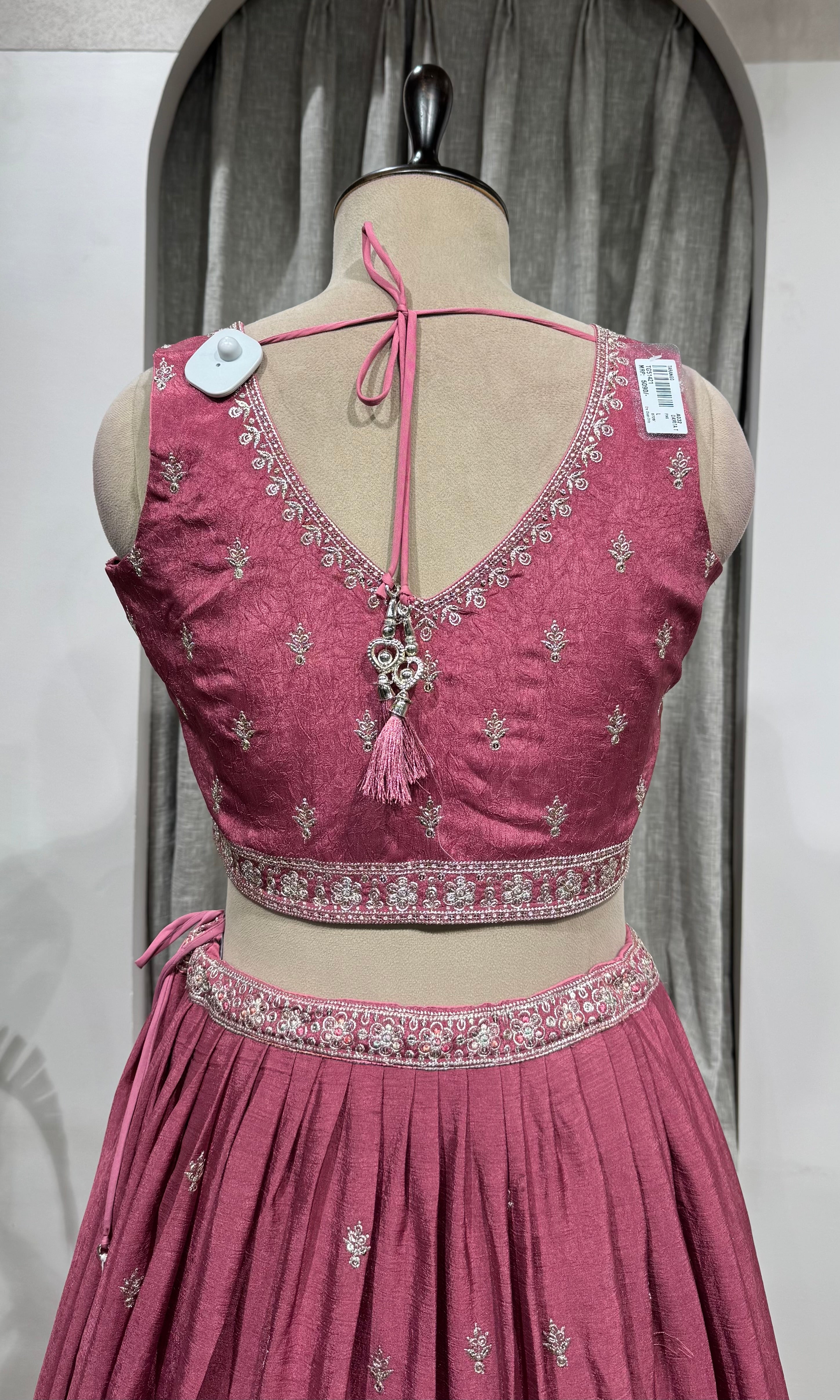 PINK Flared Lehenga Choli with Border Embroidery