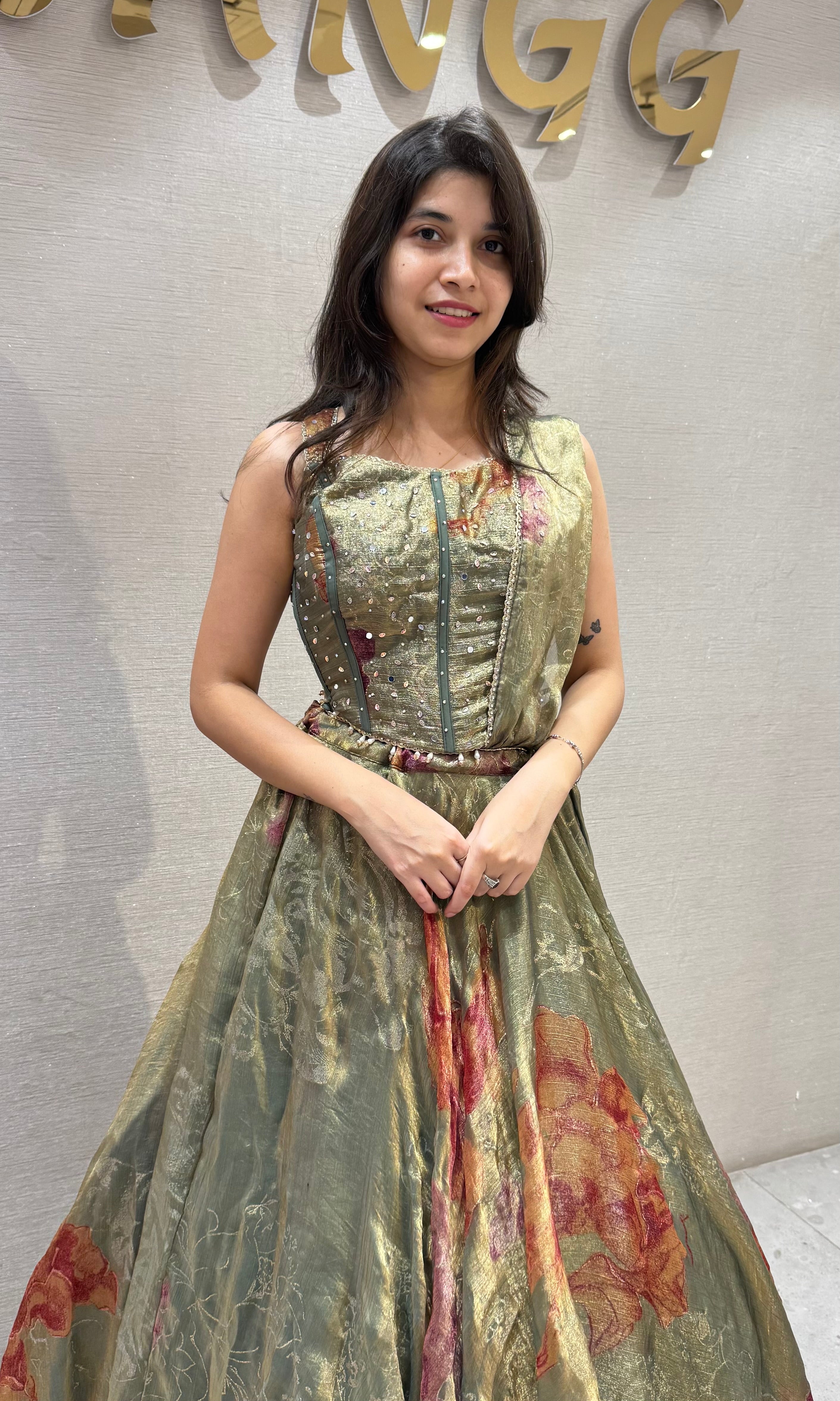 Green Metallic Silk Organza Lehenga Set