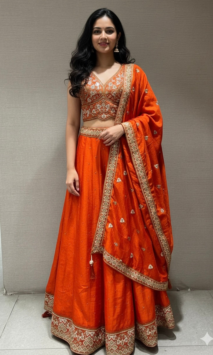 Rust golden embroidered Lehenga