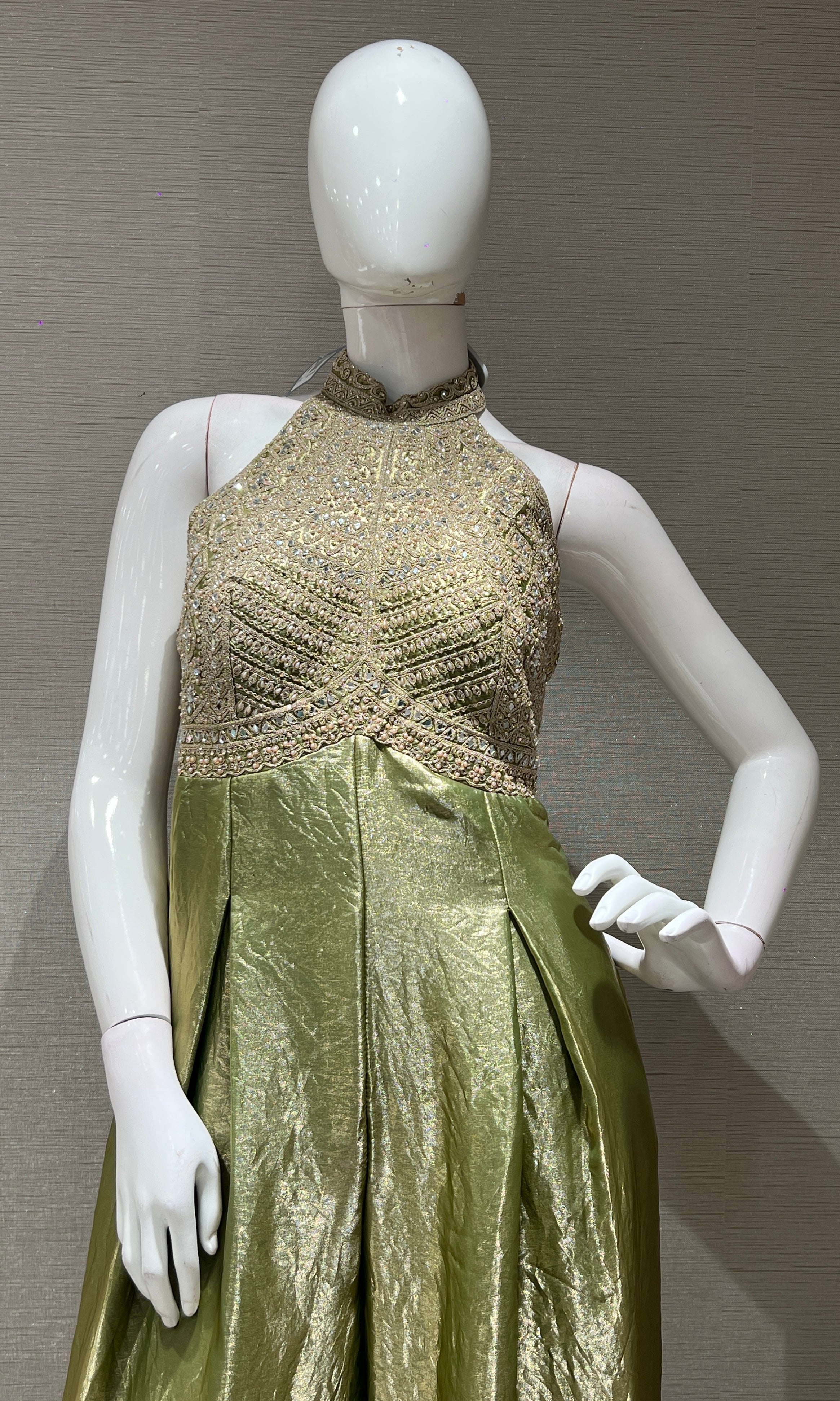 PISTA GREEN EMBROIDERED JUMPSUIT