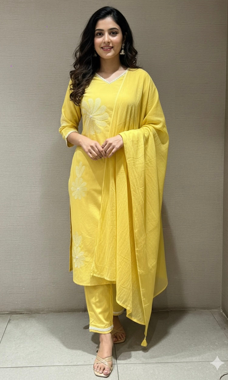 Light yellow FLORAL kurta set