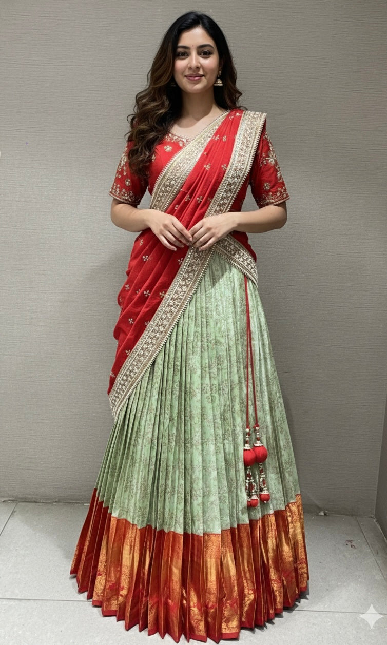 Red pattu Lehenga