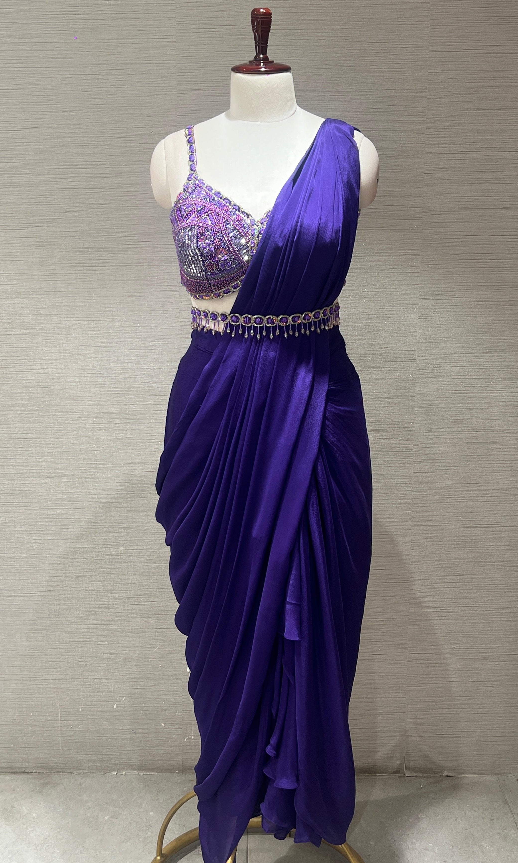Purple one minute saree