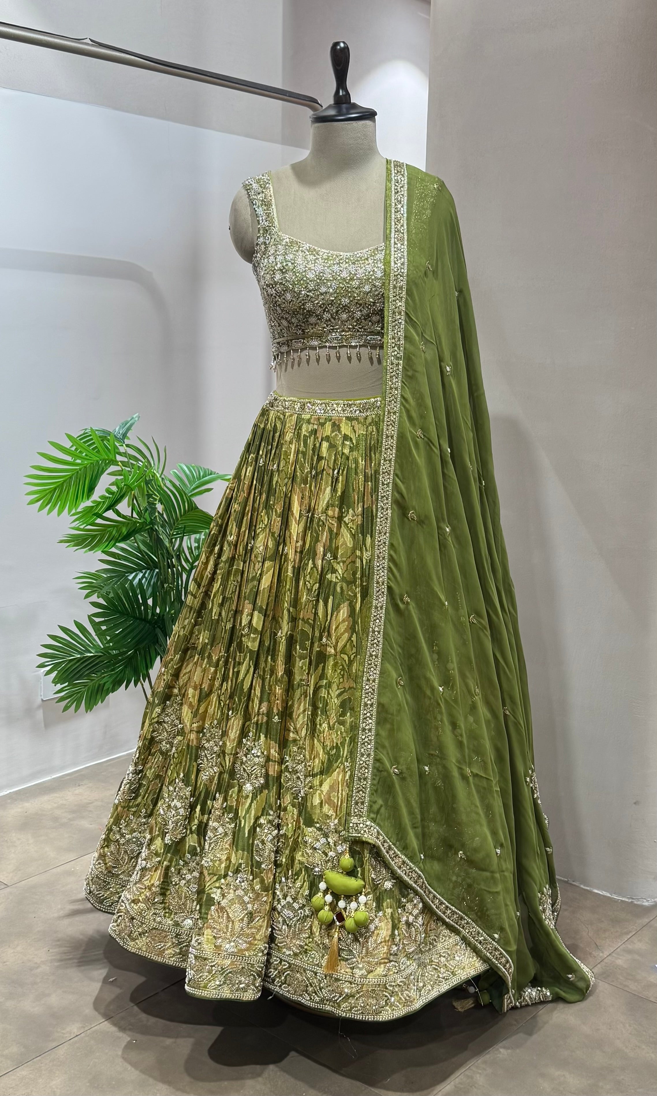 Green FLORAL ETHNIC EMBROIDERY LEHENGA