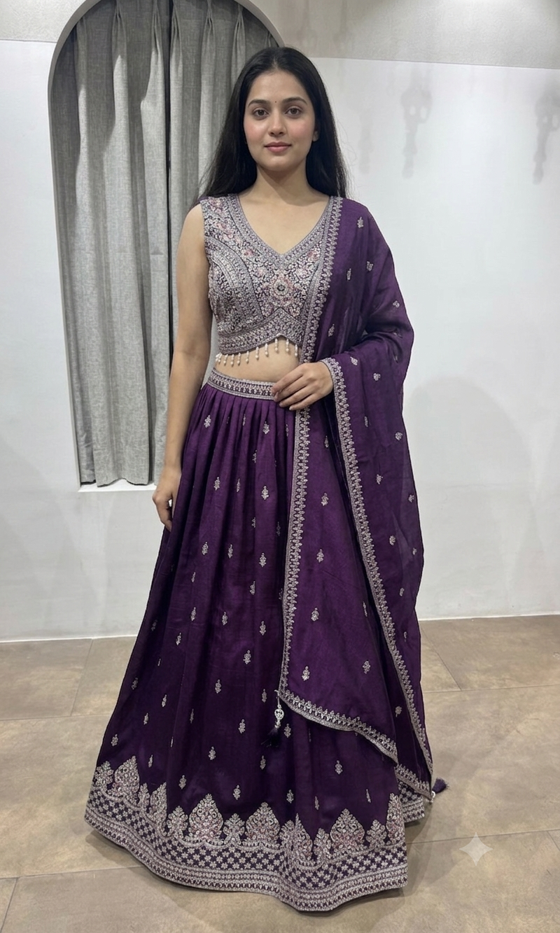 ROYAL WINE INTRICATE EMBROIDERED LEHENGA