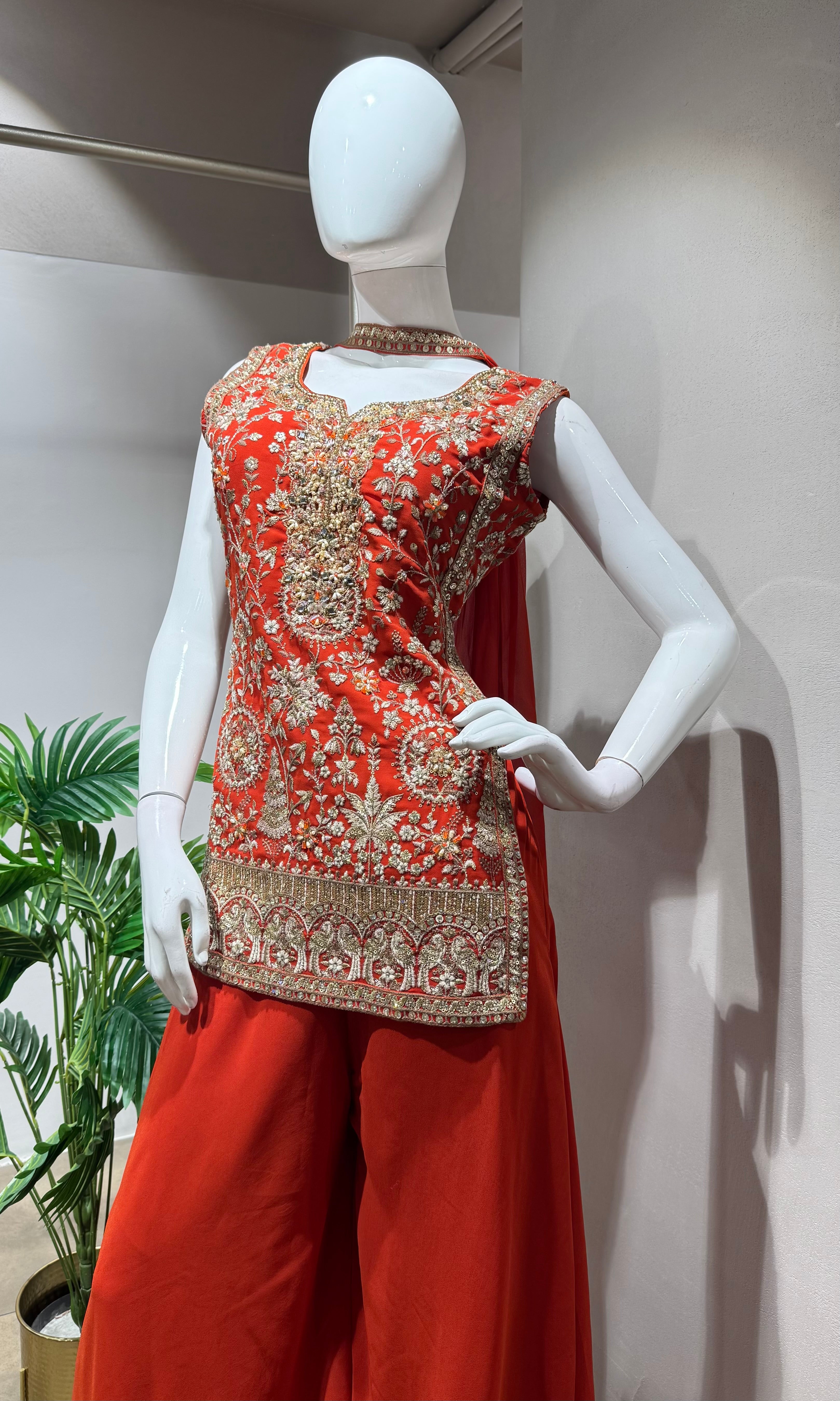 ORANGE EMBROIDERY SHARARA SET