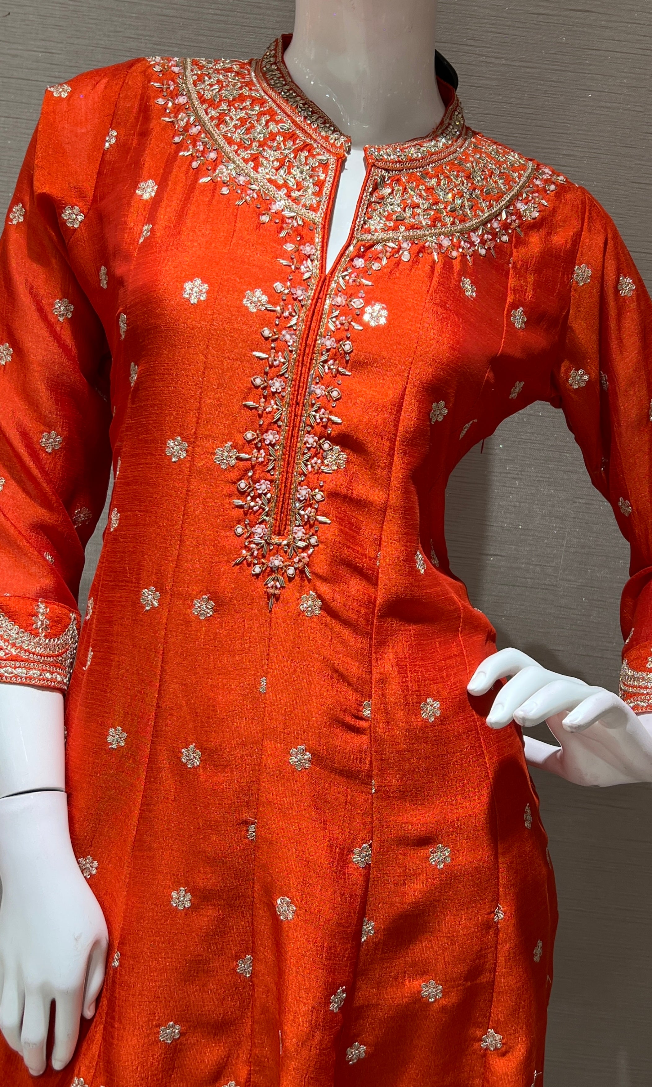 Orange GOLDEN MOTIF EMBROIDERED ANARKALI