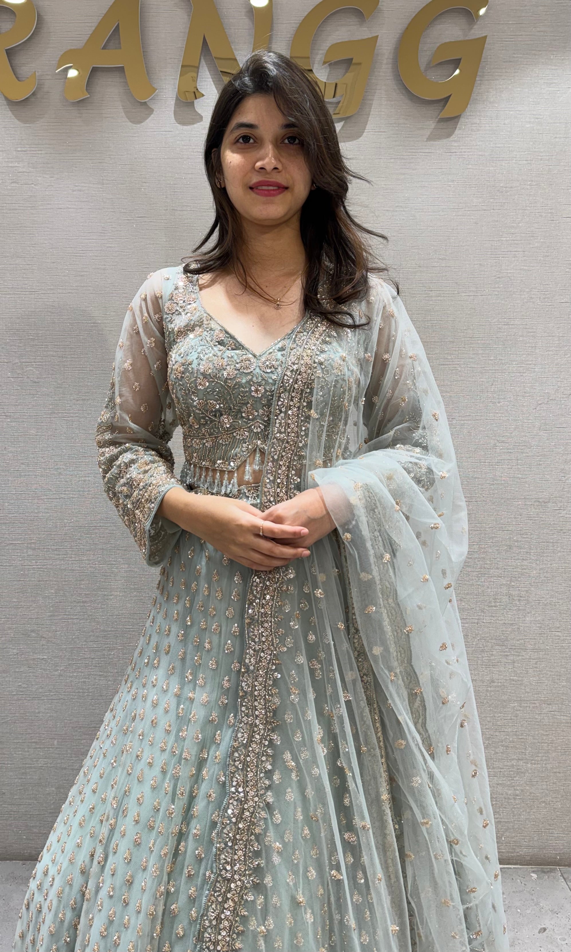 Green intricate embroidered Lehenga