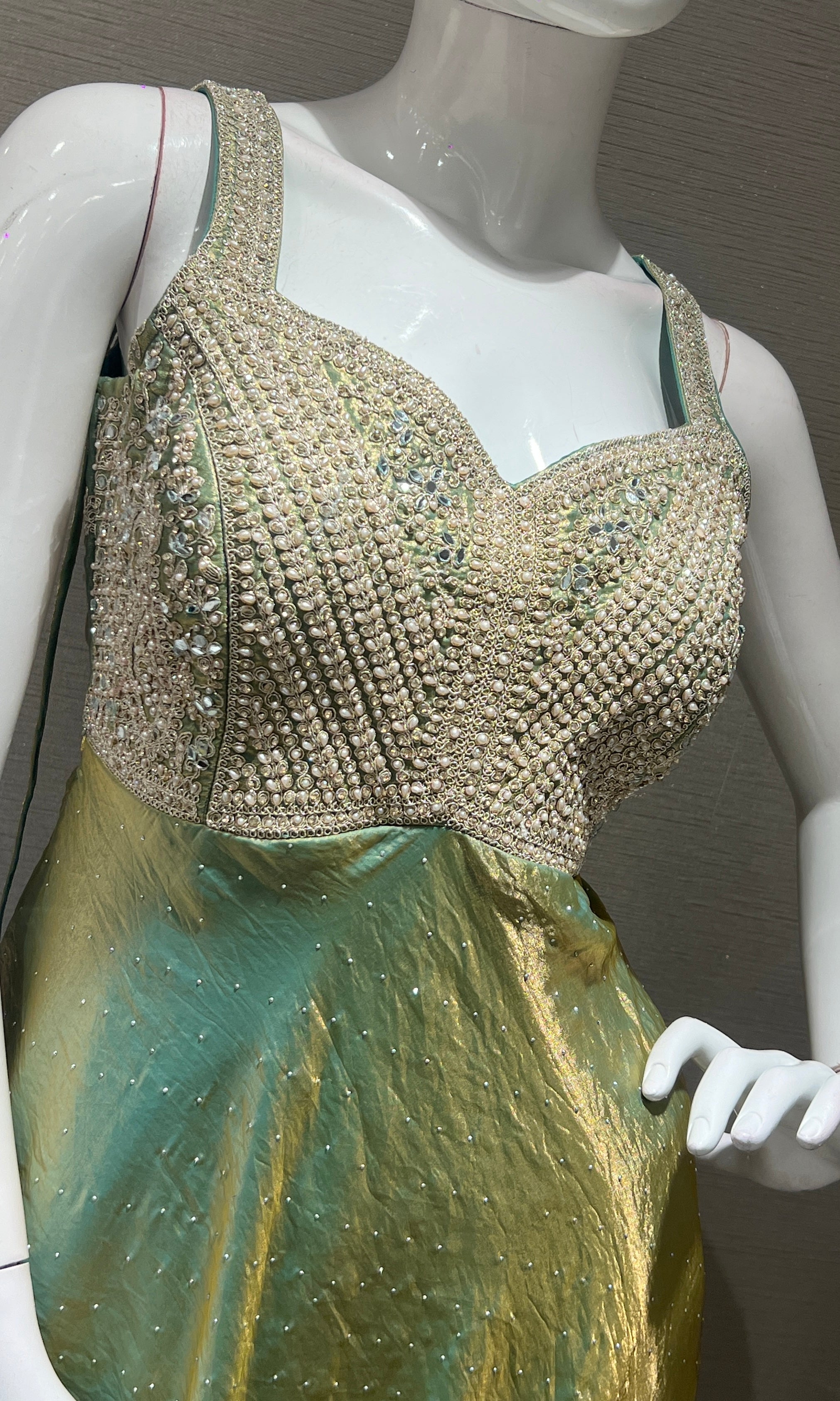 Pista green Anarkali WITH PALAZZO PANTS