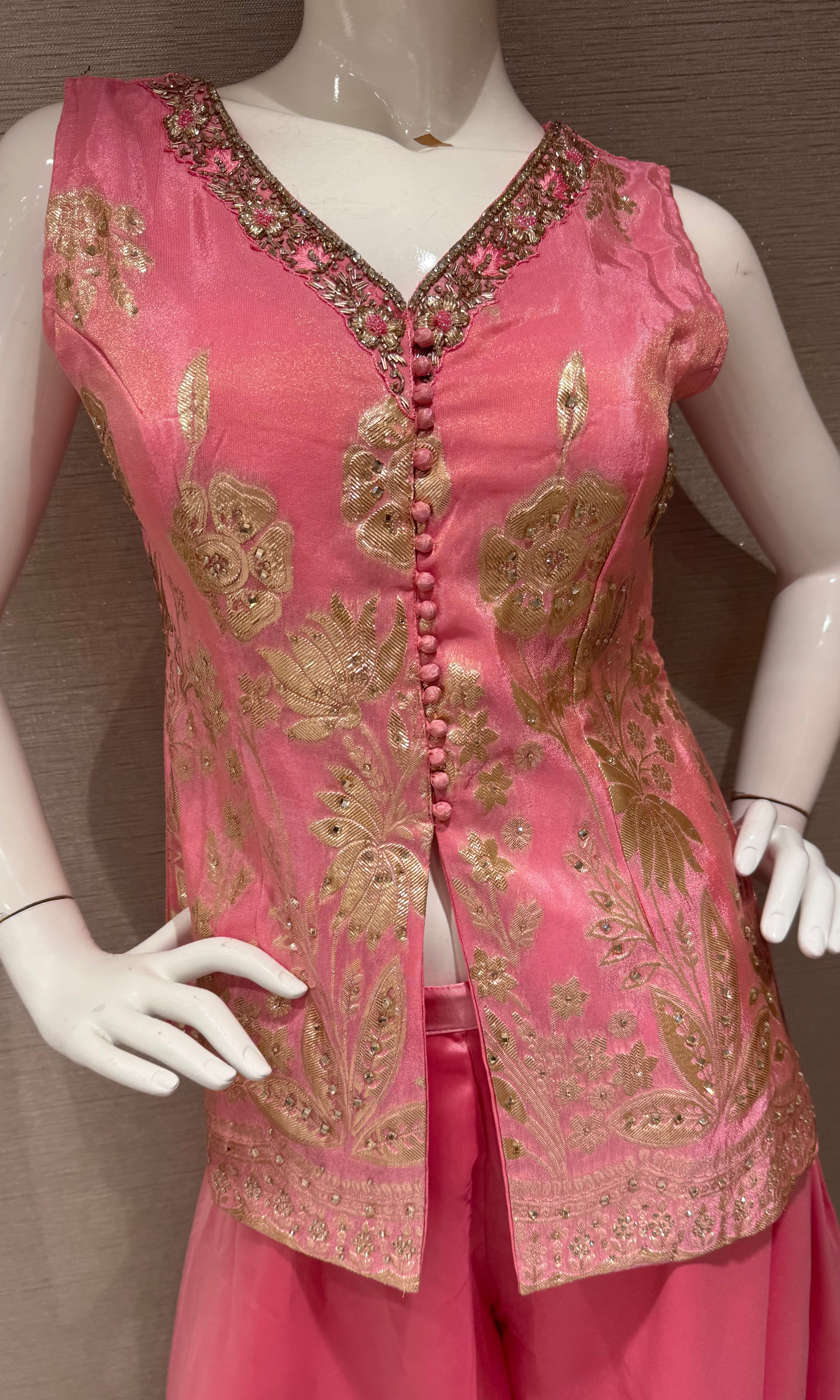 Blush Pink palazzo Set with Embroidered Short Peplum