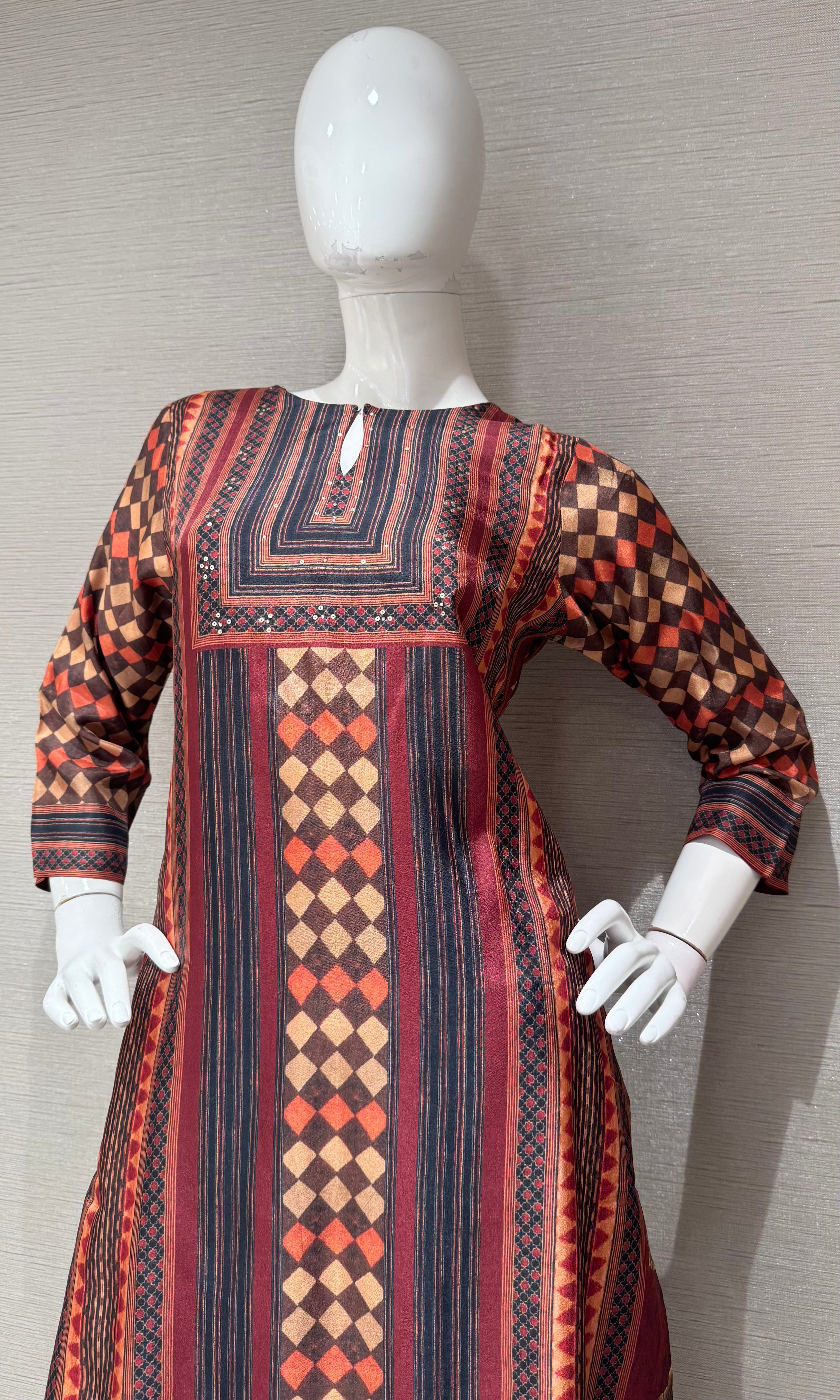 Rust Geometric Printed Kurta Set