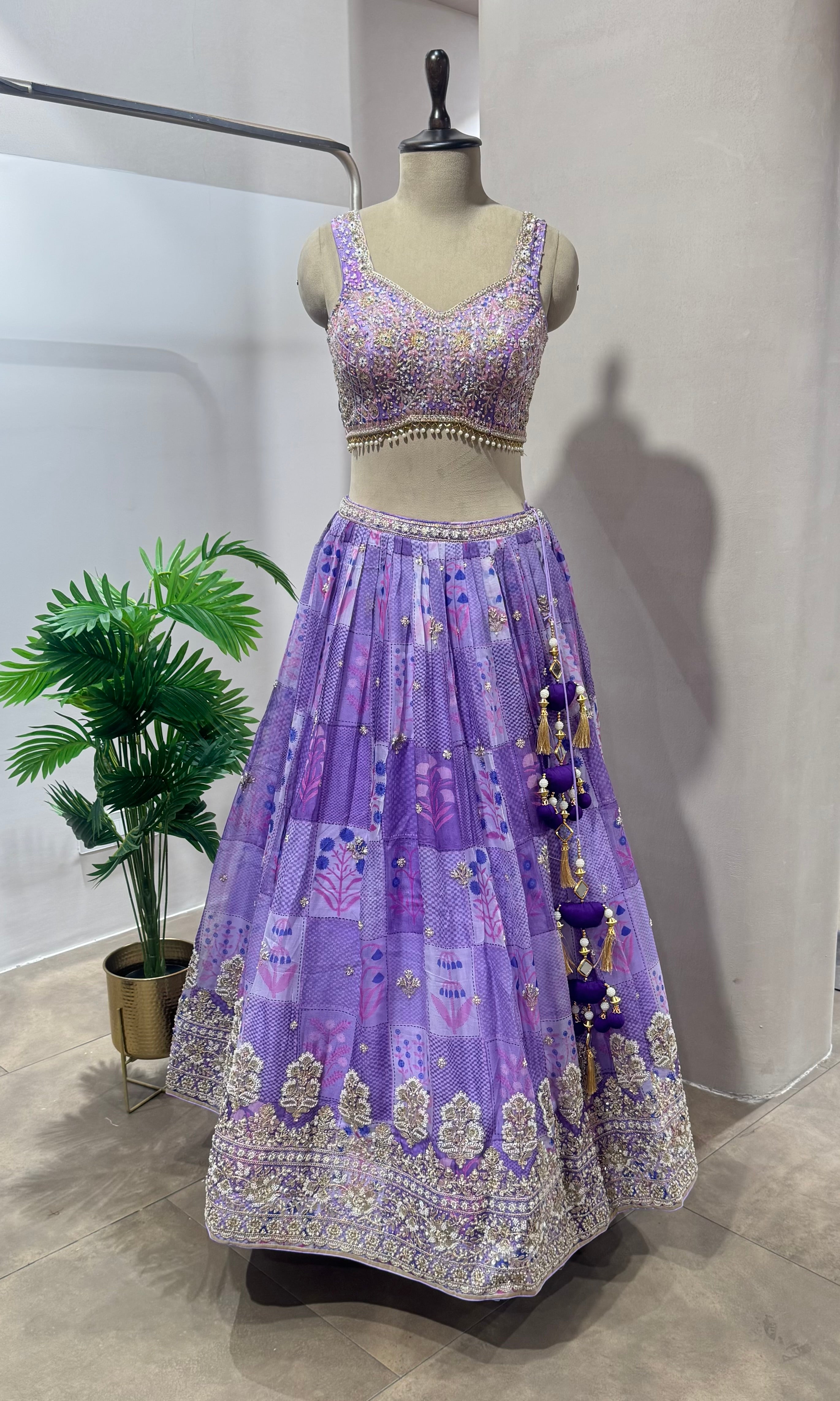 VIOLET EMBROIDERED LEHENGA WTH CORSET BLOUSE