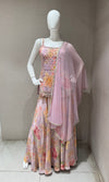 LAVANDER Silk Organza Floral Printed Peplum palazzo set