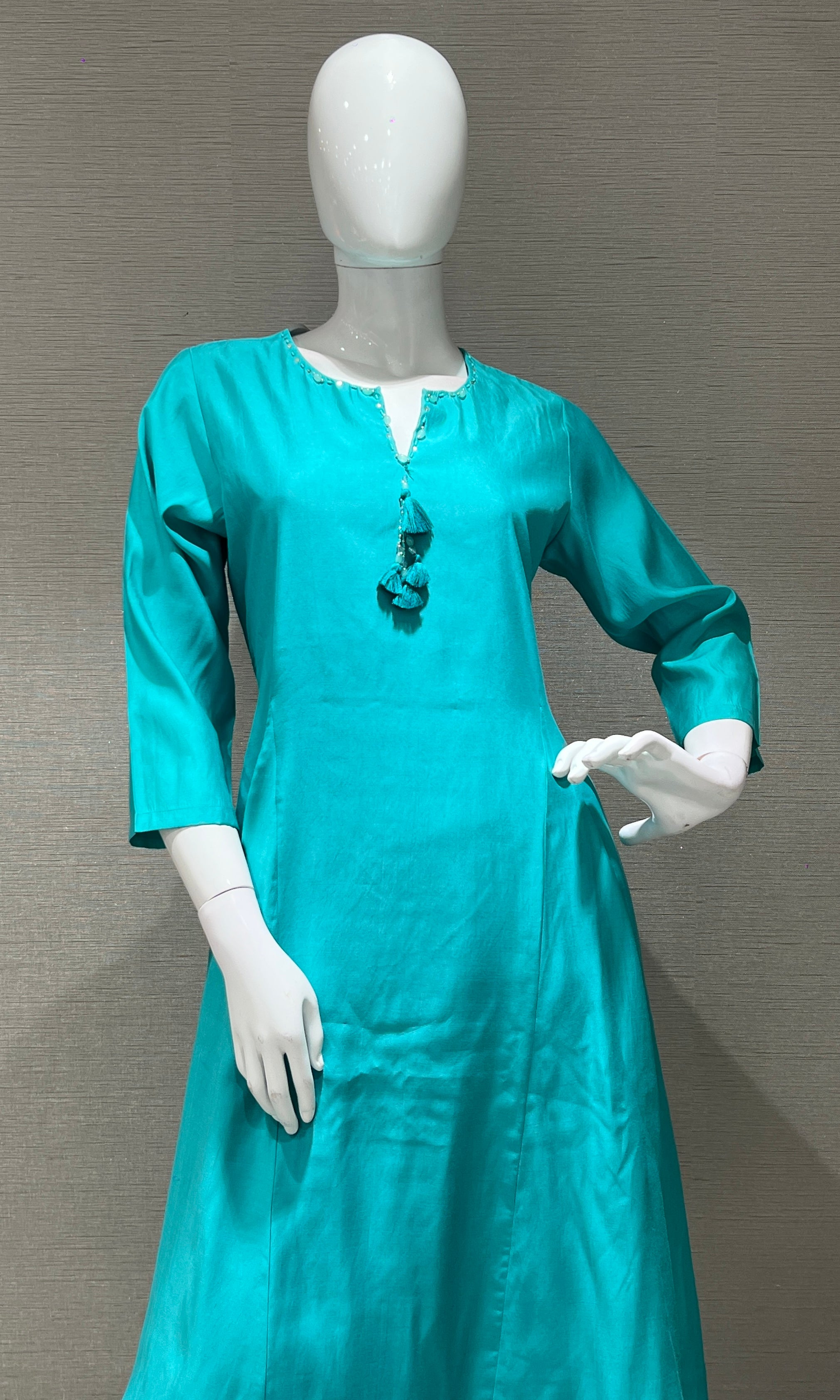 sea blue kurta set with floral printed dupatta