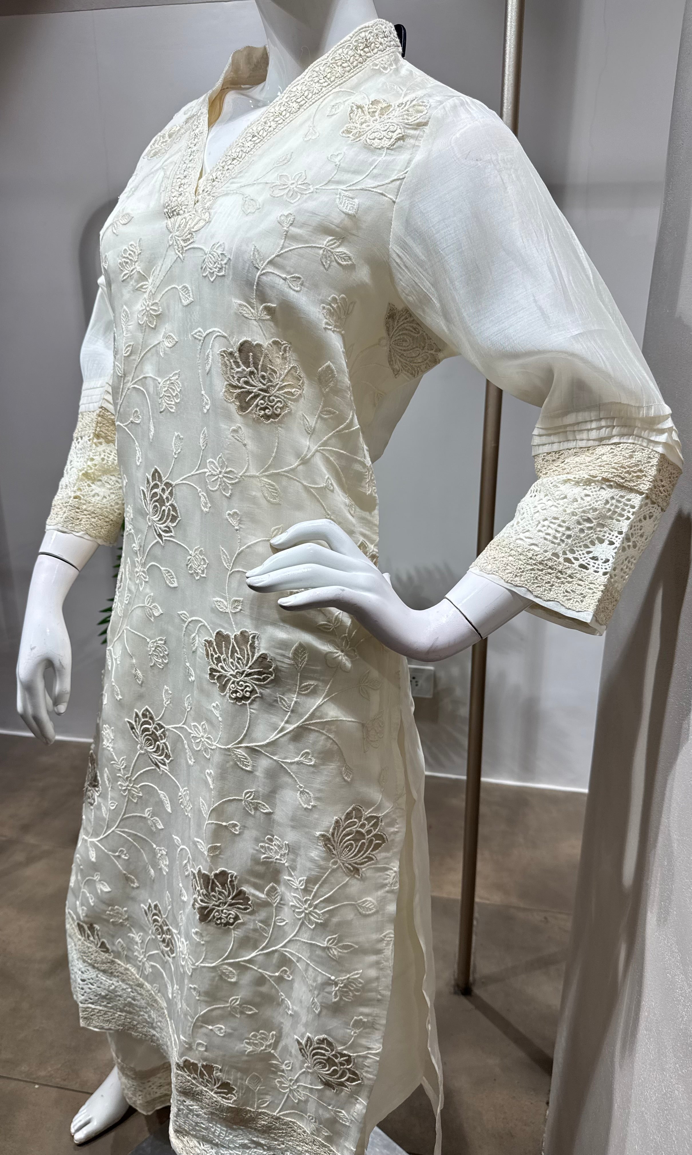 Mustard Cotton Chikankari KURTA Set
