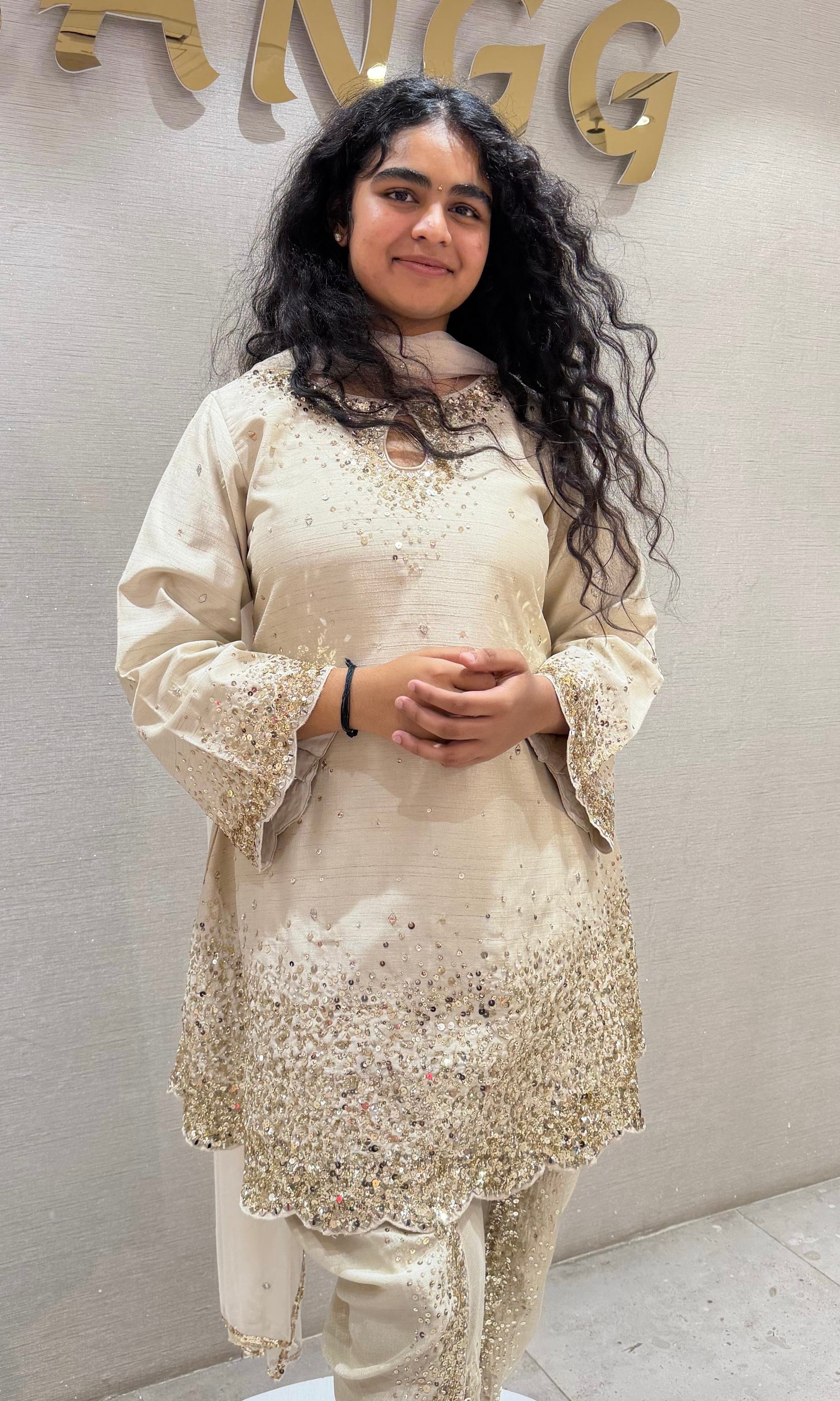 cream and gold raw silk patiala with gold detailing