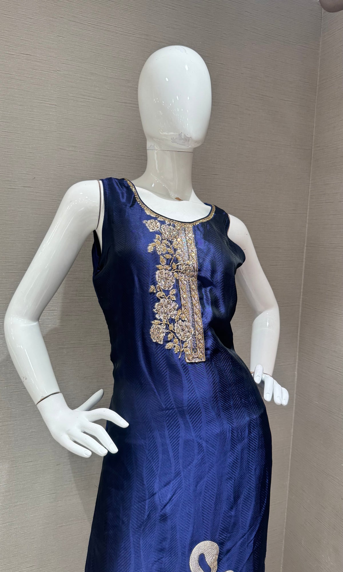 Navy blue Banarasi Brocade Silk Kurta Set with Dupatta