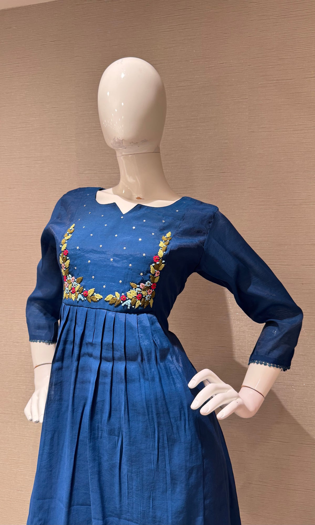 Navy blue chanderi silk kurta set with dupatta