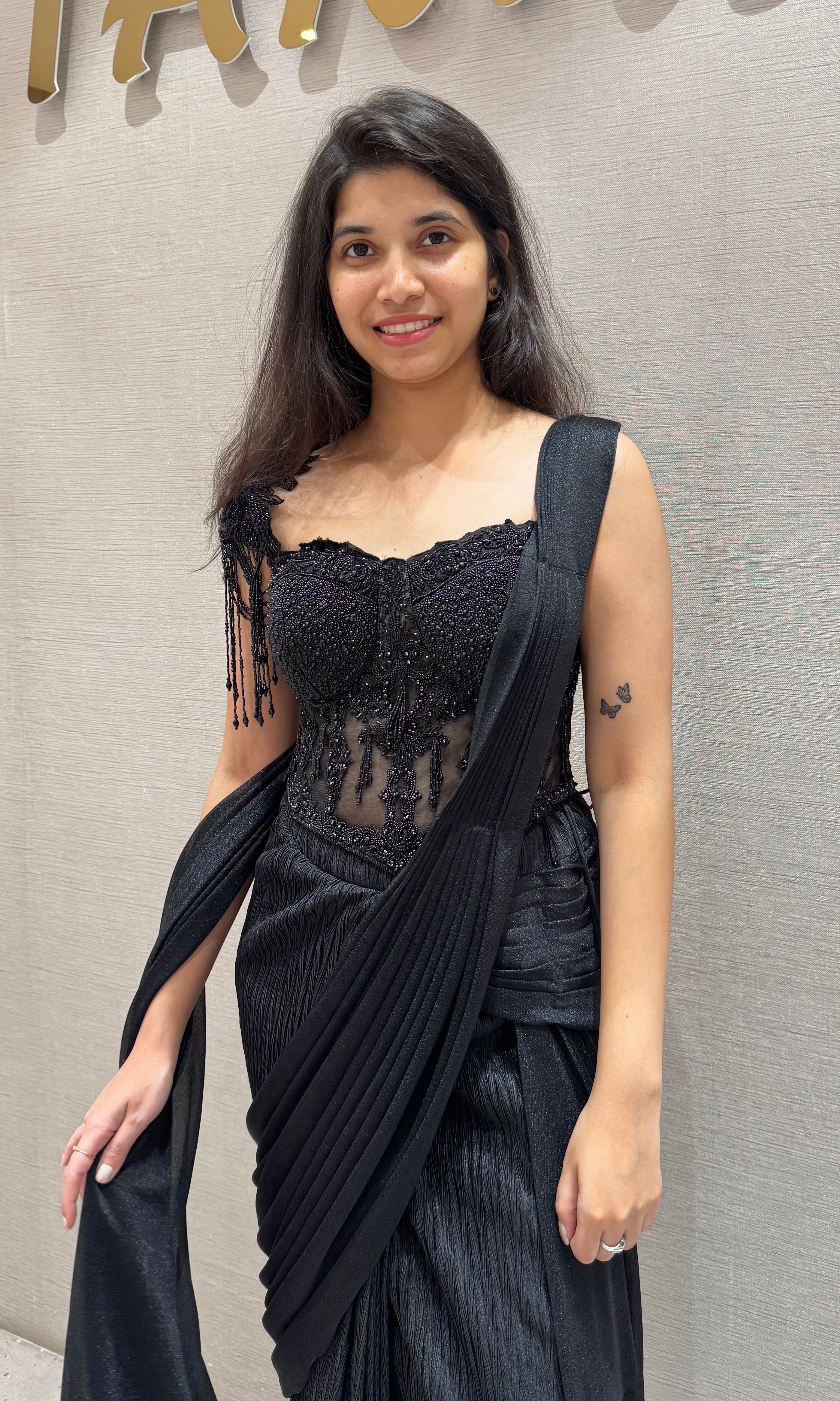 Black DRAPE SAREE WITH CORSET BLOUSE