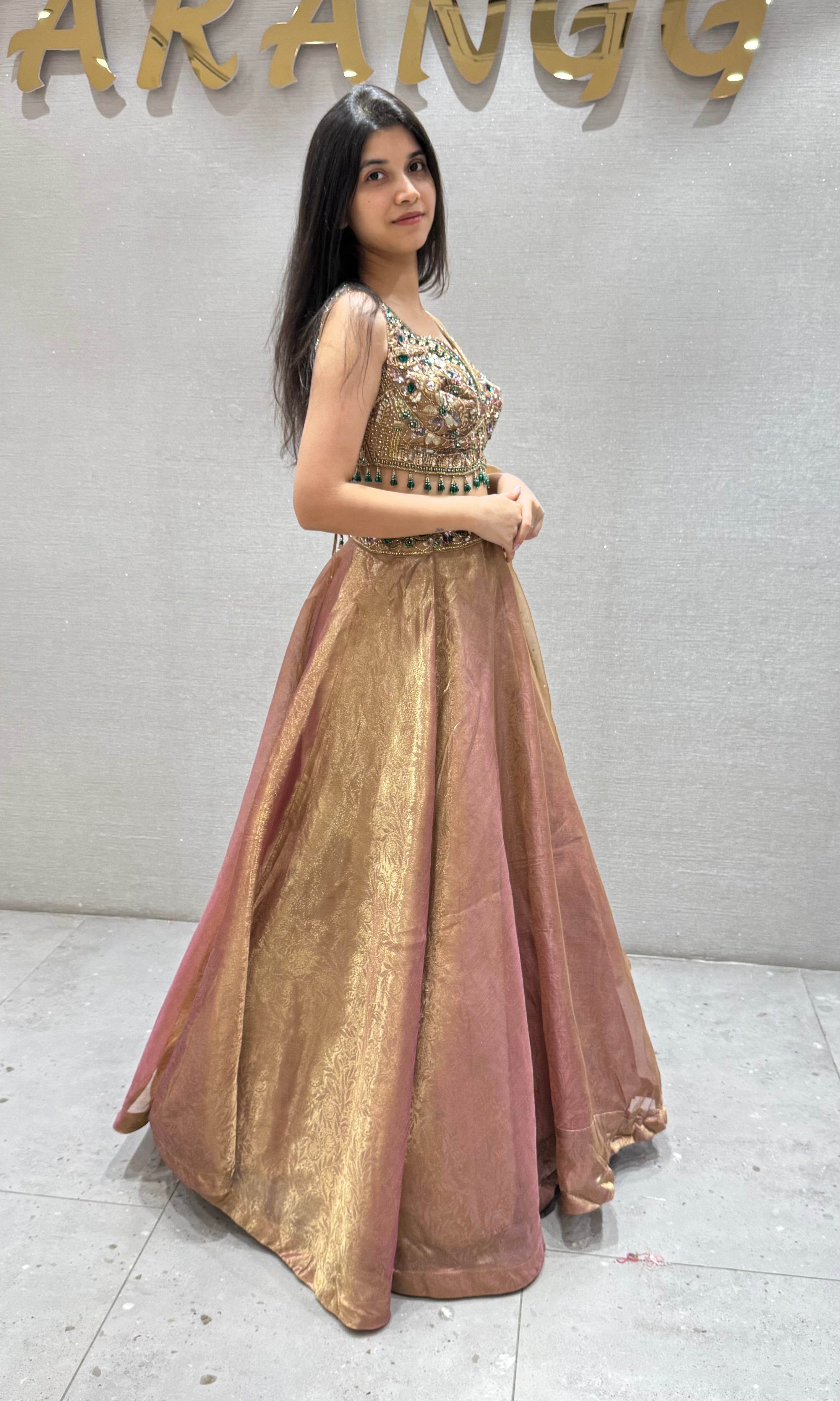 BROWN Lehenga Set with embroidered blouse