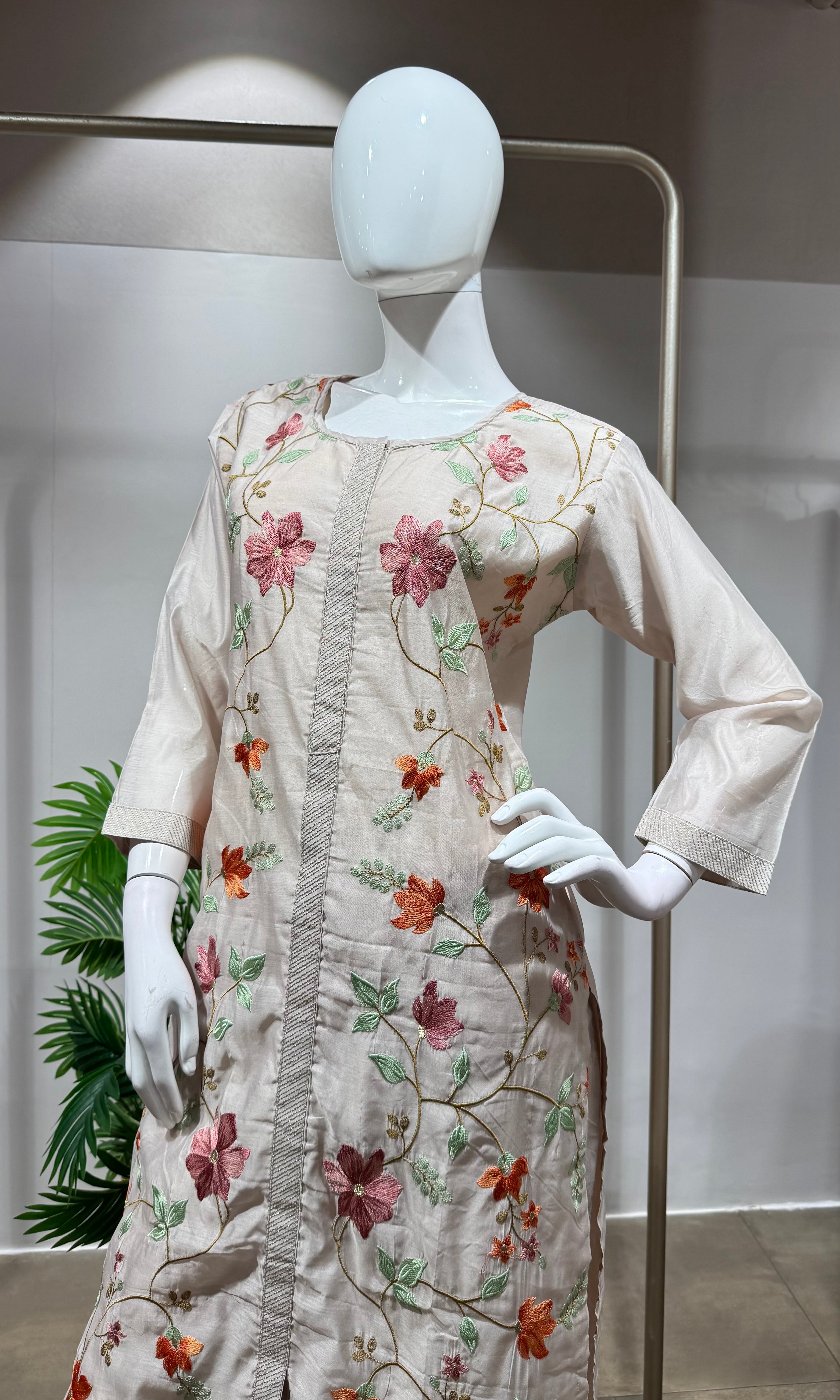 GREY Cotton Embroidered Kurta set