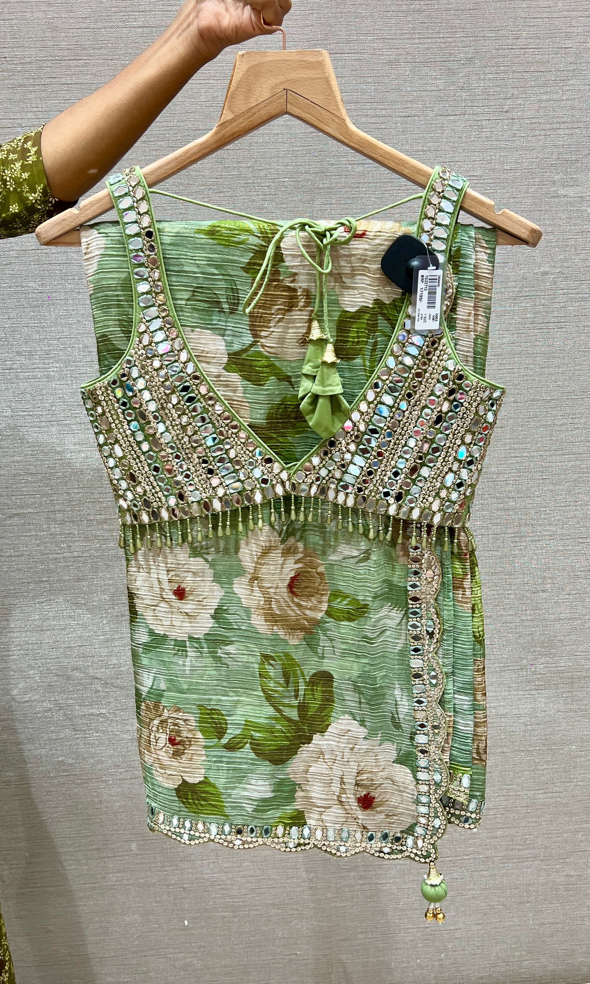 Green saree with ready blouse