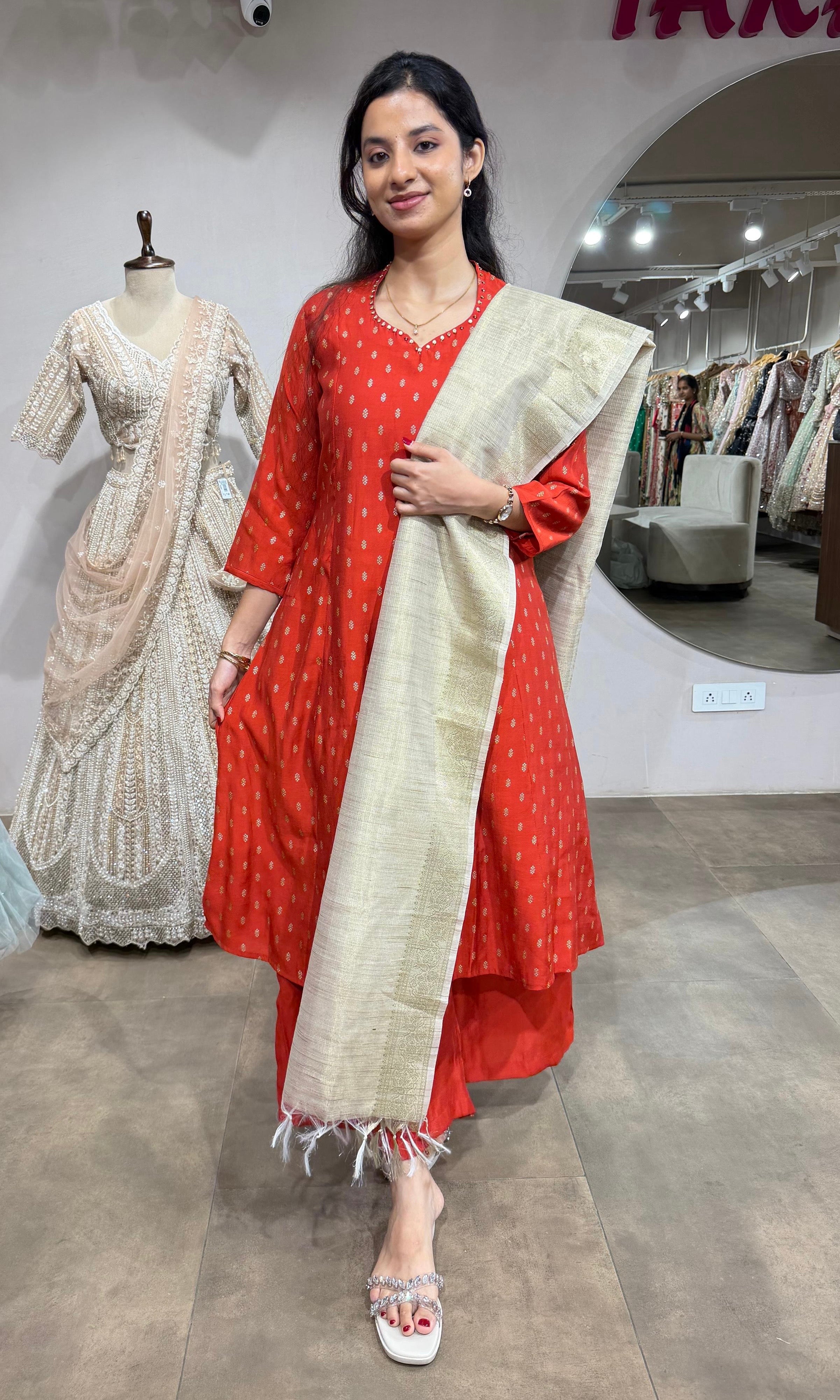 RUST Bandhani Printed Straight Kurta Set