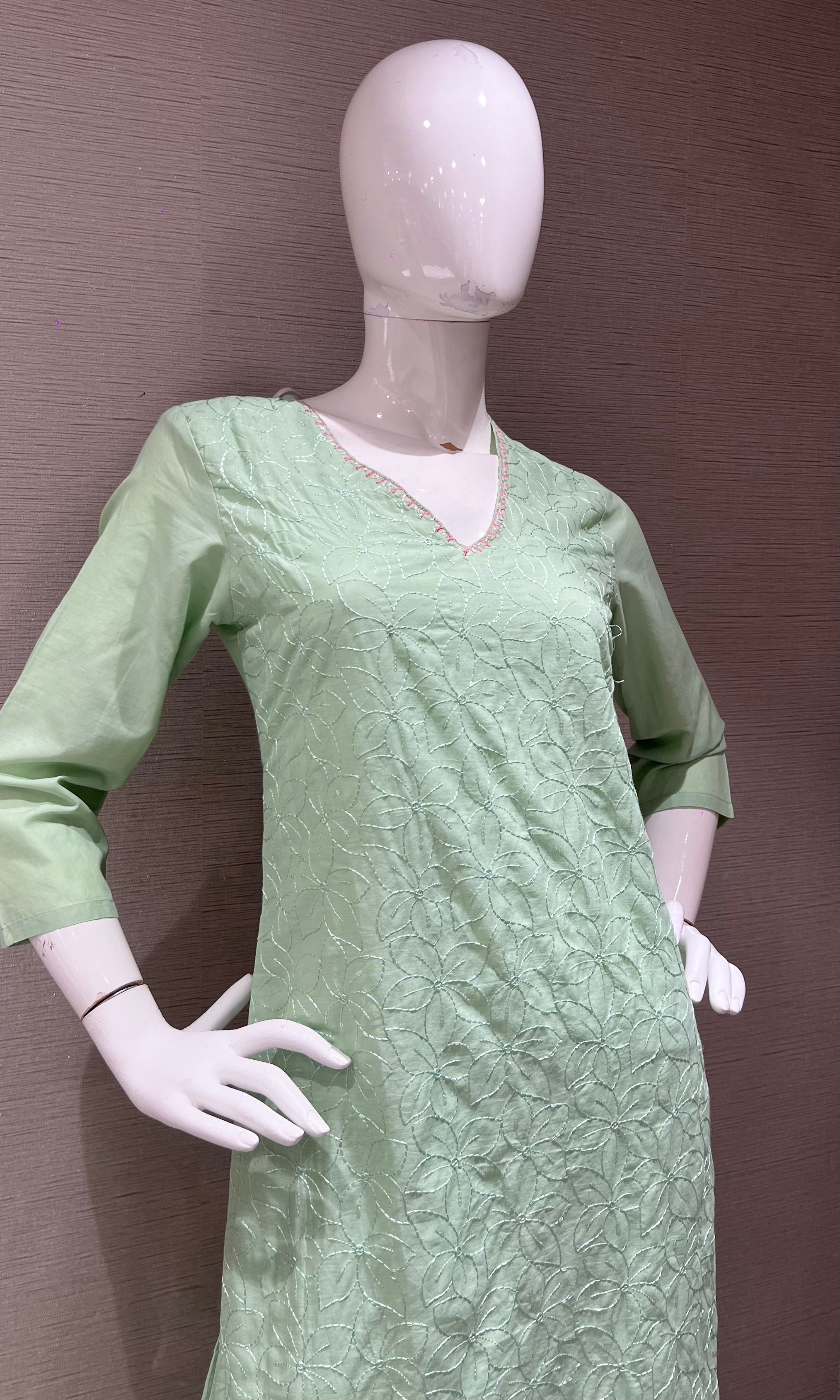 Pista Green Floral Kurta Set with Matching Dupatta
