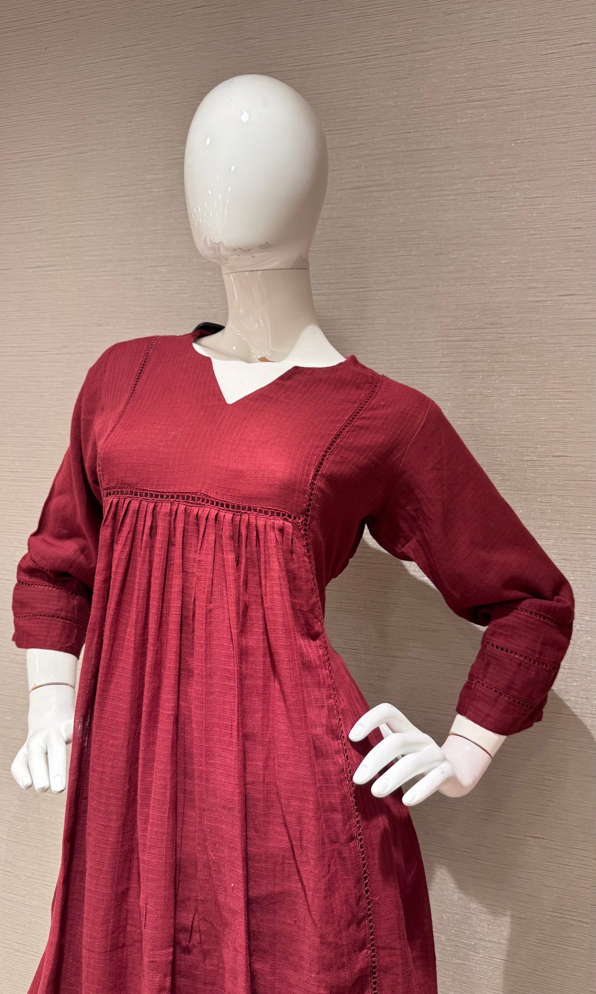 Maroon Mul Chanderi Tunic Kurta set with Dupatta
